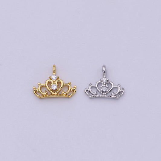Dainty gold/silver tiara charm, micro cz pave princess crown pendant, diy fashion jewelry making supply for necklace, bracelet | n-449 n-450