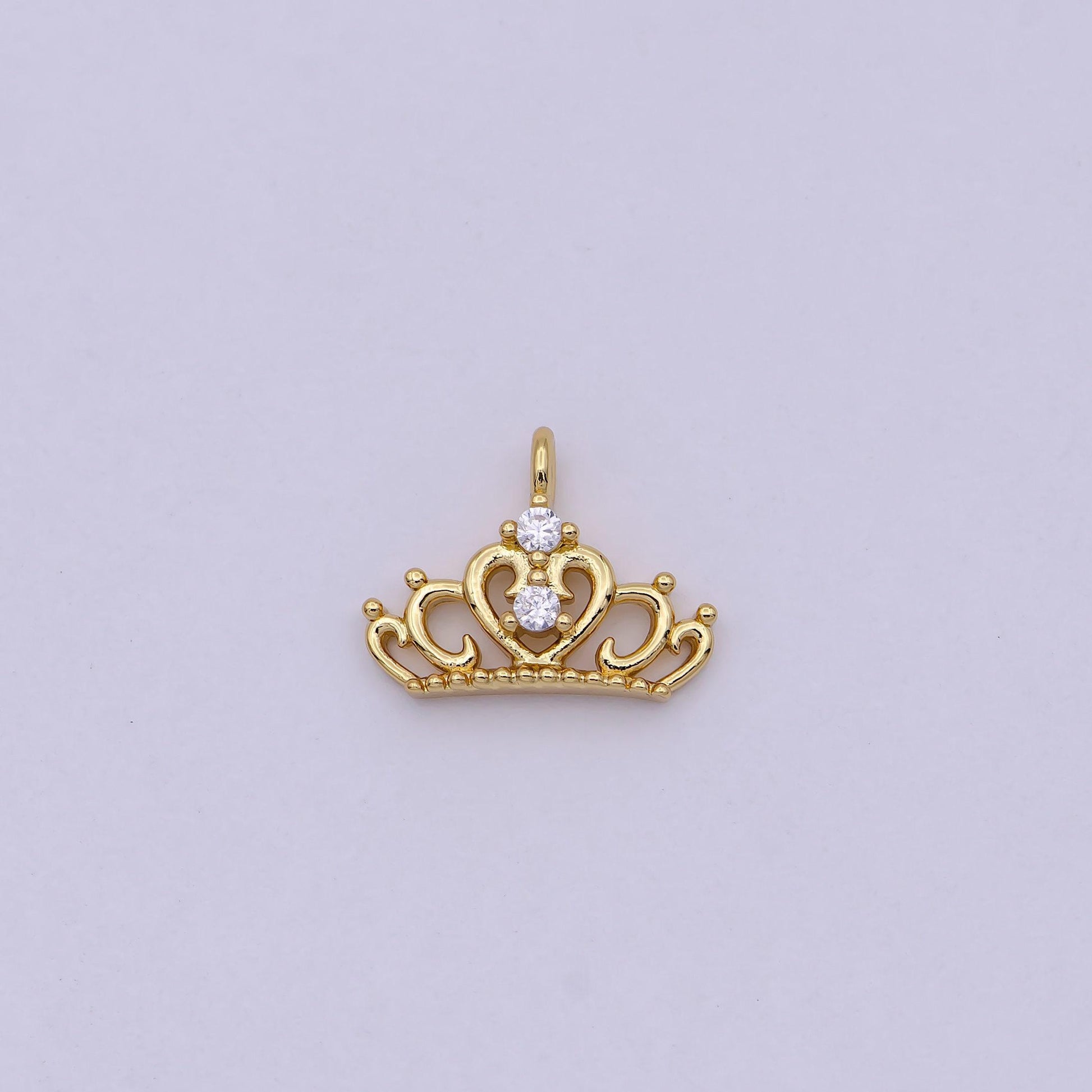 Dainty gold/silver tiara charm, micro cz pave princess crown pendant, diy fashion jewelry making supply for necklace, bracelet | n-449 n-450
