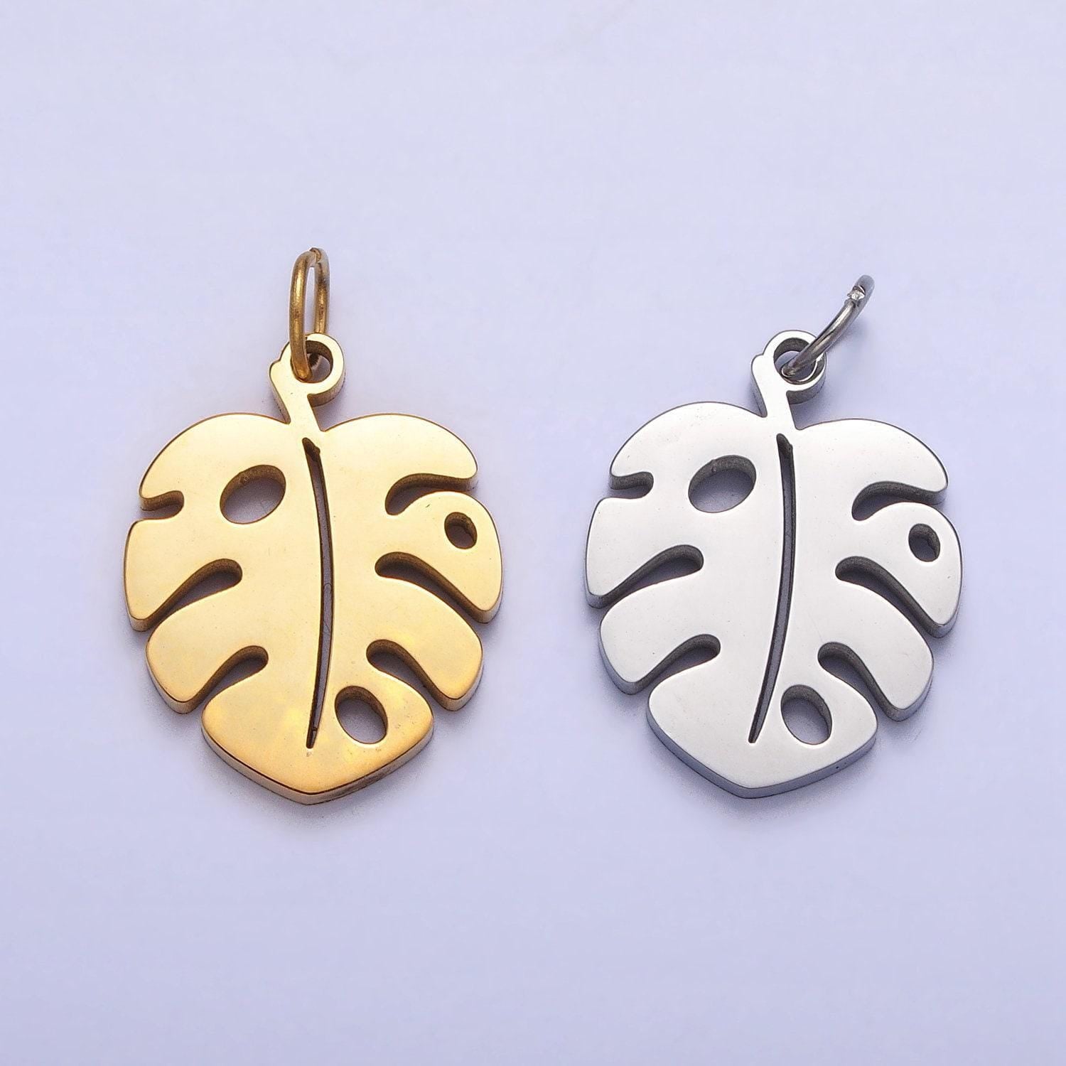 Stainless steel monstera charms - gold tropical leaf pendant - diy jewelry making supply for necklace bracelet earring component p-1218
