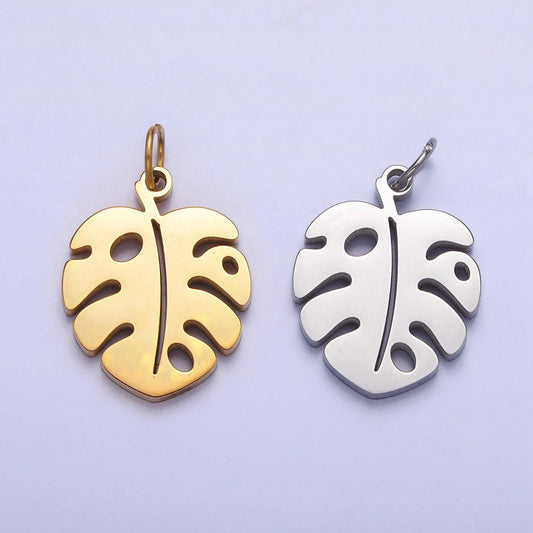 Stainless steel monstera charms - gold tropical leaf pendant - diy jewelry making supply for necklace bracelet earring component p-1218