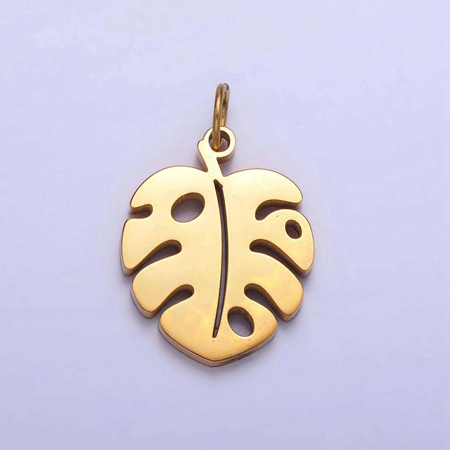 Stainless steel monstera charms - gold tropical leaf pendant - diy jewelry making supply for necklace bracelet earring component p-1218