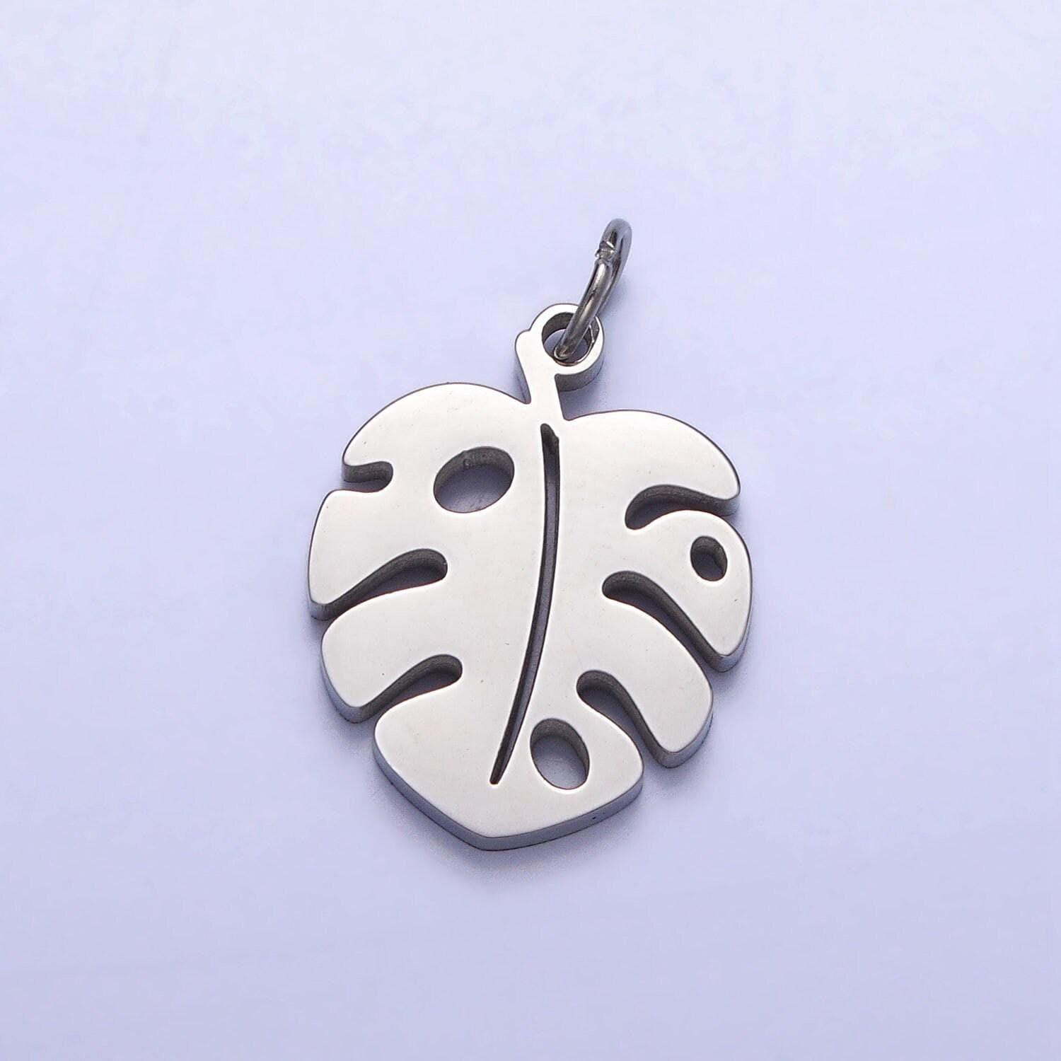 Stainless steel monstera charms - gold tropical leaf pendant - diy jewelry making supply for necklace bracelet earring component p-1218