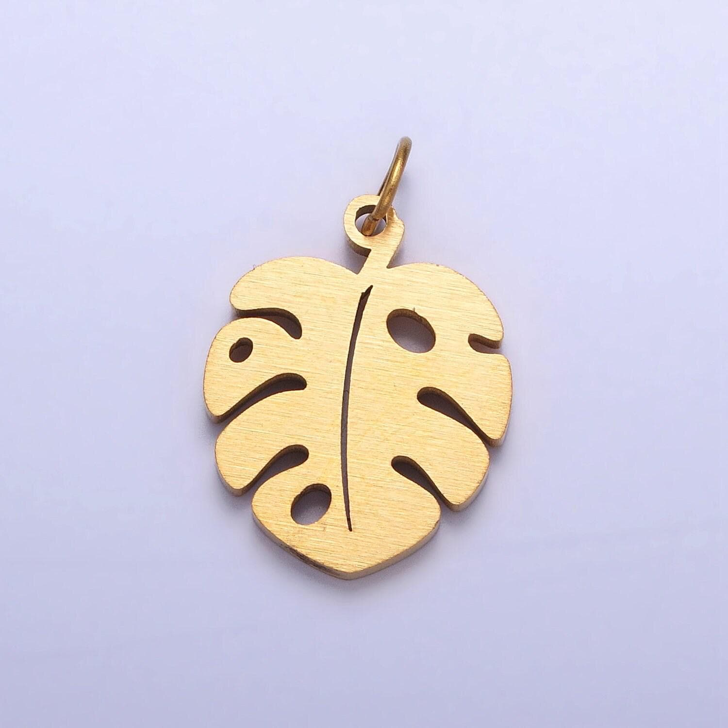 Stainless steel monstera charms - gold tropical leaf pendant - diy jewelry making supply for necklace bracelet earring component p-1218