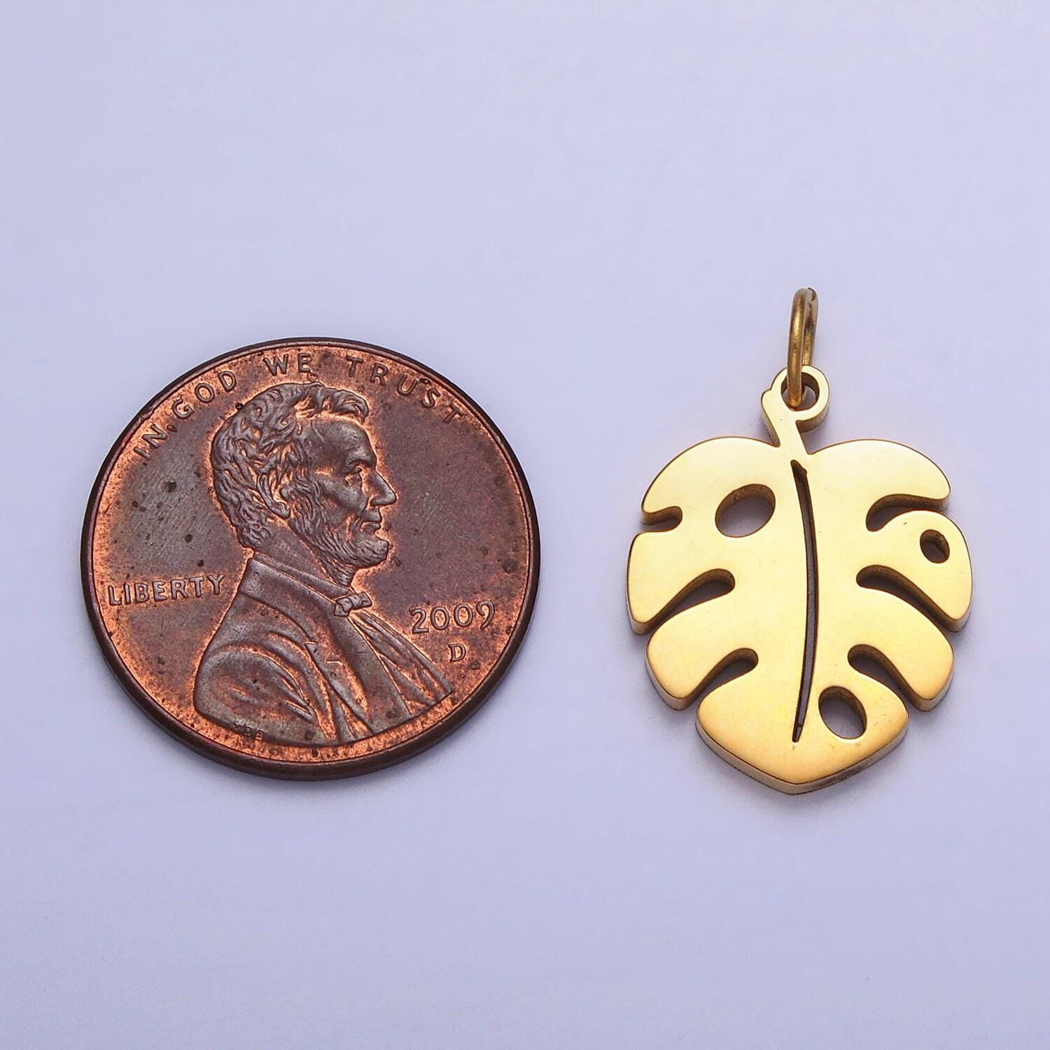 Stainless steel monstera charms - gold tropical leaf pendant - diy jewelry making supply for necklace bracelet earring component p-1218
