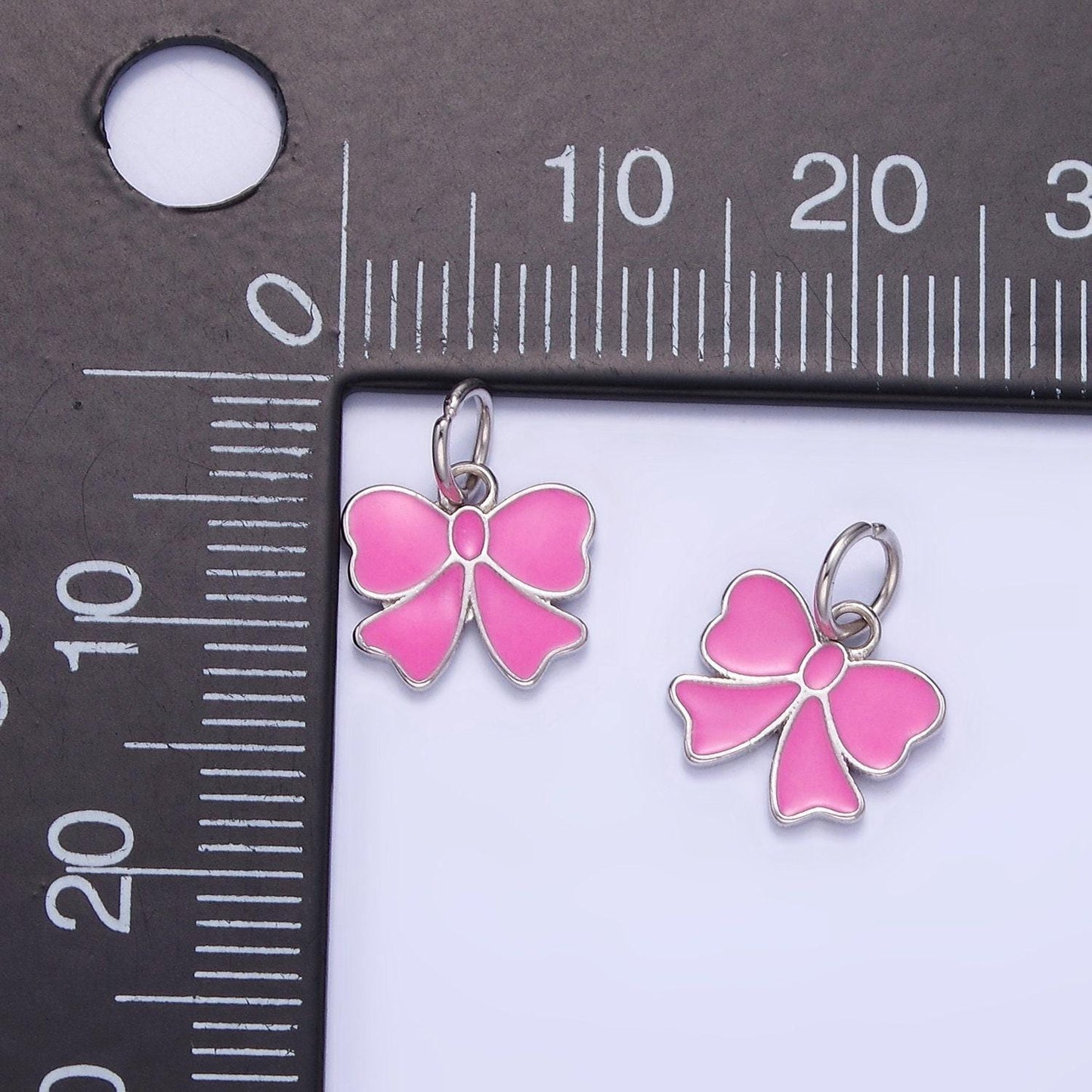 Mini s925 sterling silver enamel pink bow charm for coquette girl jewelry bracelet earring necklace component add on charm sl029