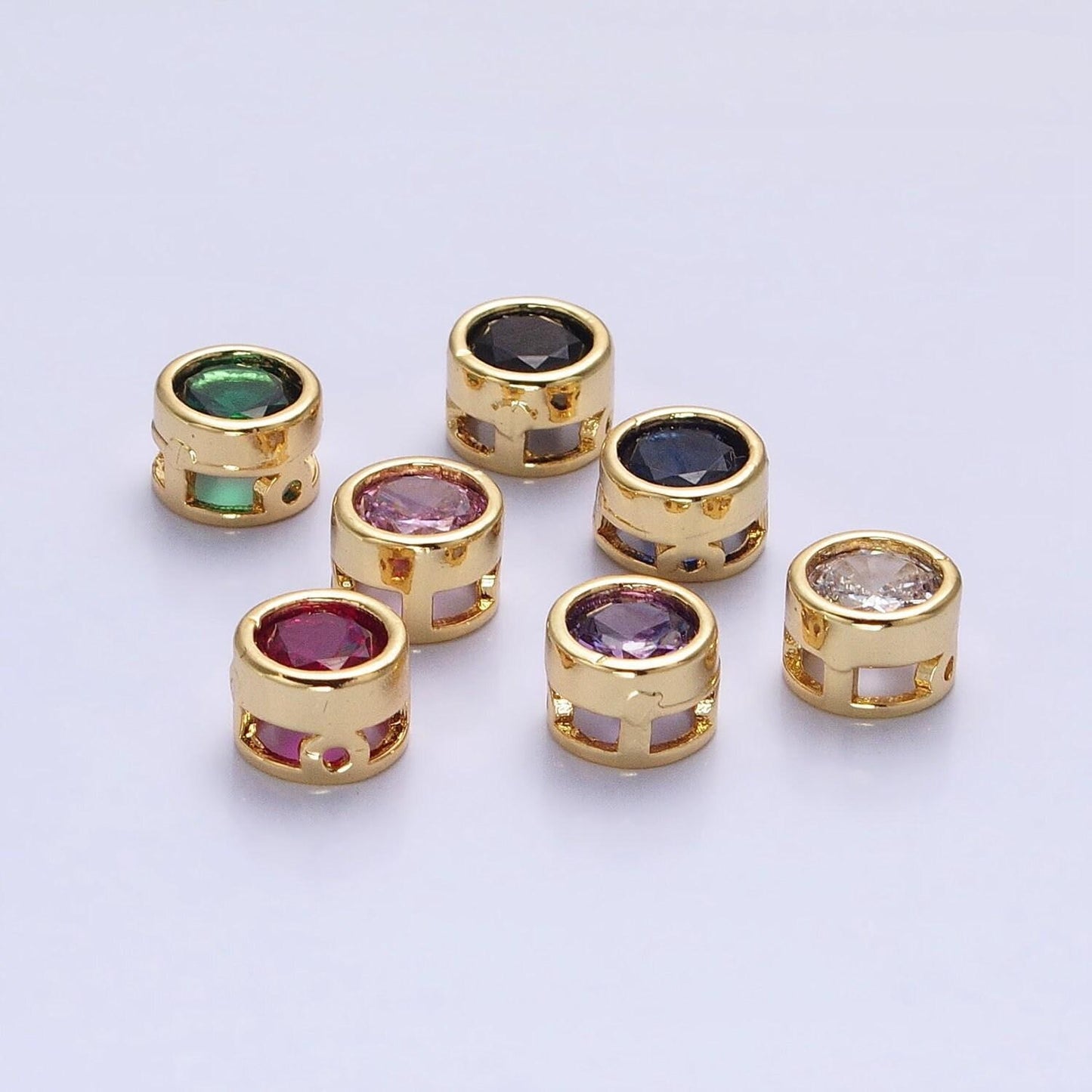 24k gold plated dainty cz round spacer bead, gold geometric spacer beads cz, small colorful spacers for bracelet necklace | b-229