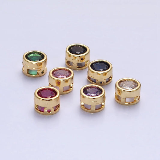 24k gold plated dainty cz round spacer bead, gold geometric spacer beads cz, small colorful spacers for bracelet necklace | b-229