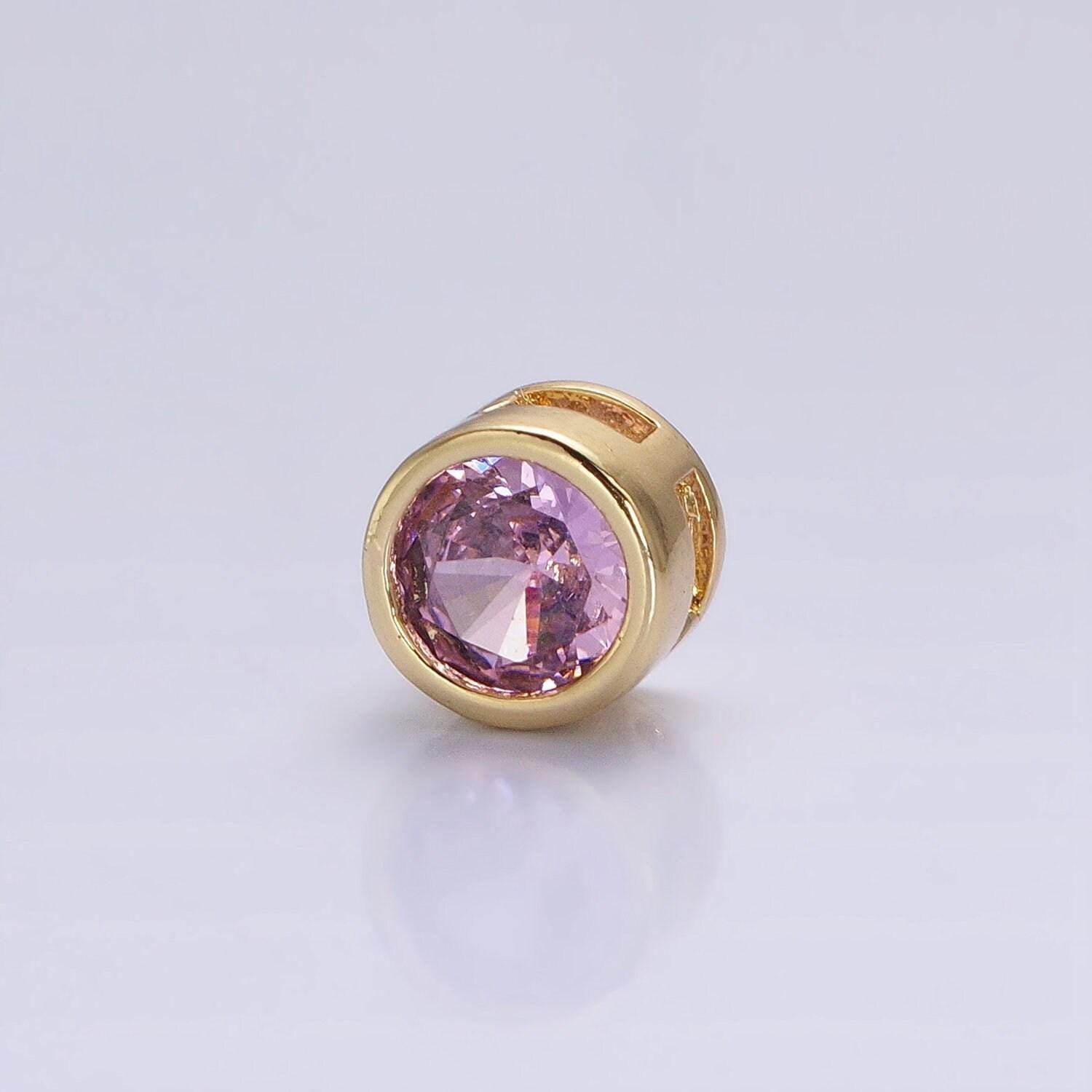 24k gold plated dainty cz round spacer bead, gold geometric spacer beads cz, small colorful spacers for bracelet necklace | b-229