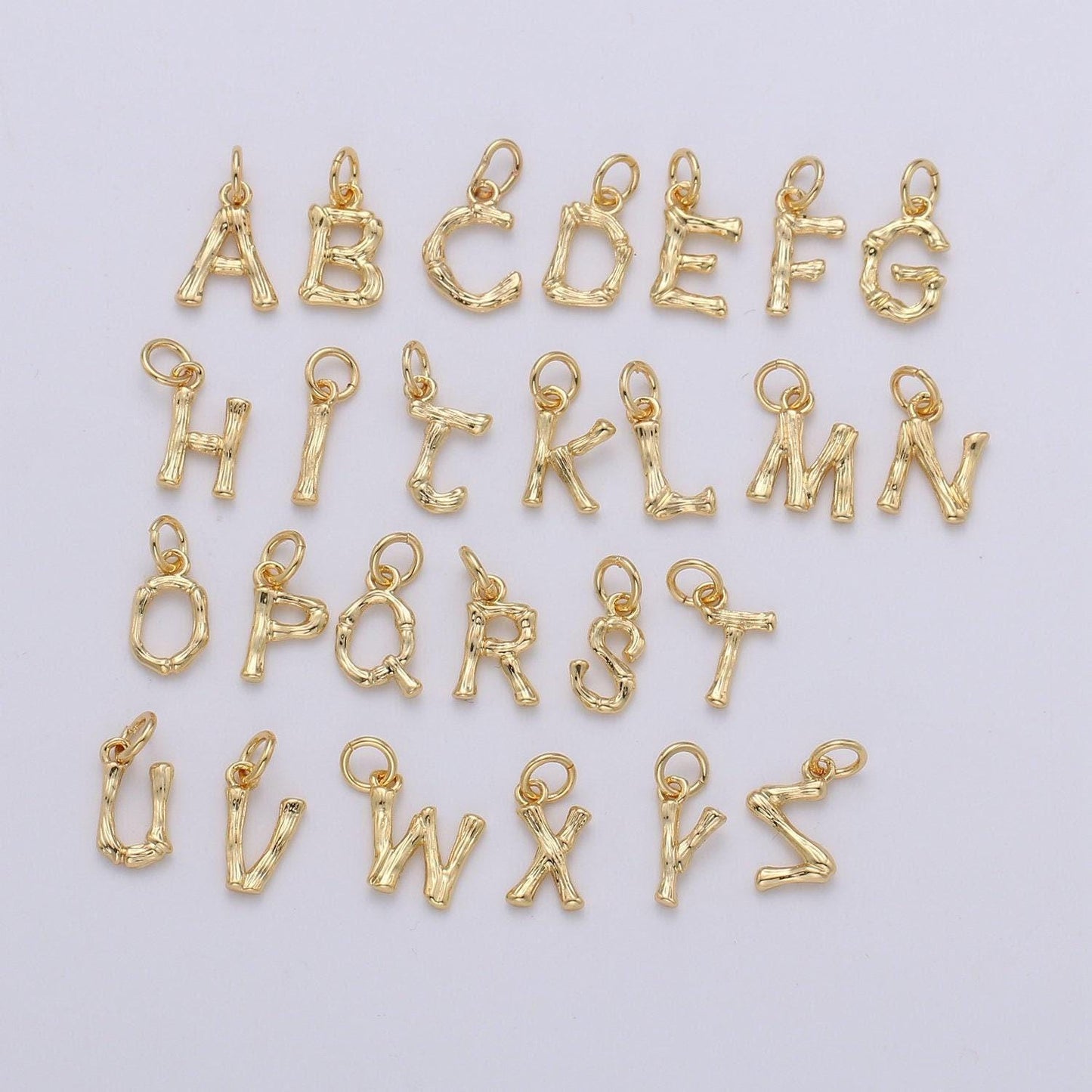 1pc gold initial letter pendant, initials letter bamboo charm small letter a-z for add on charm on bracelet necklace earring supply, alph-05