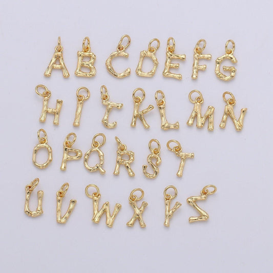 1pc gold initial letter pendant, initials letter bamboo charm small letter a-z for add on charm on bracelet necklace earring supply, alph-05