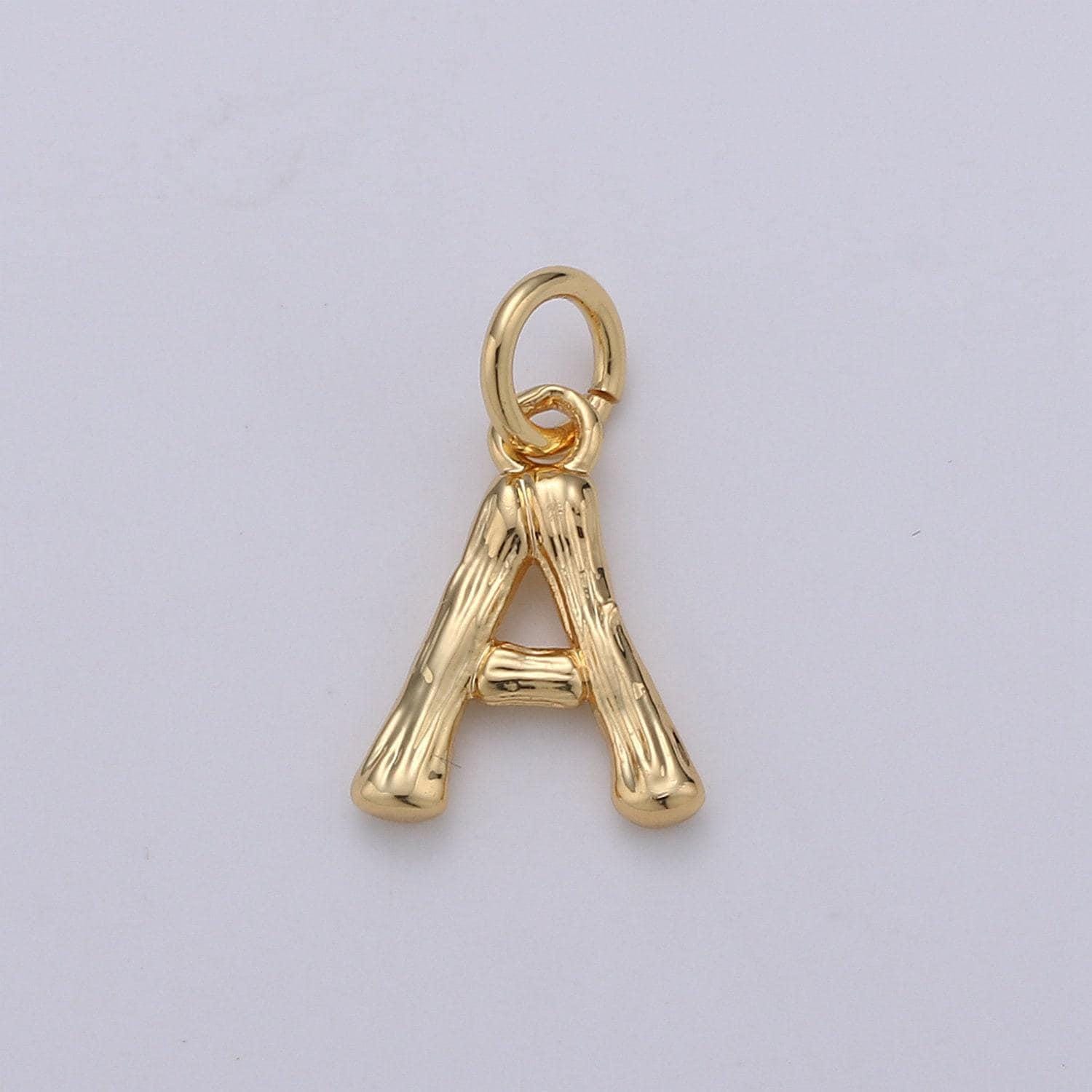 1pc gold initial letter pendant, initials letter bamboo charm small letter a-z for add on charm on bracelet necklace earring supply, alph-05