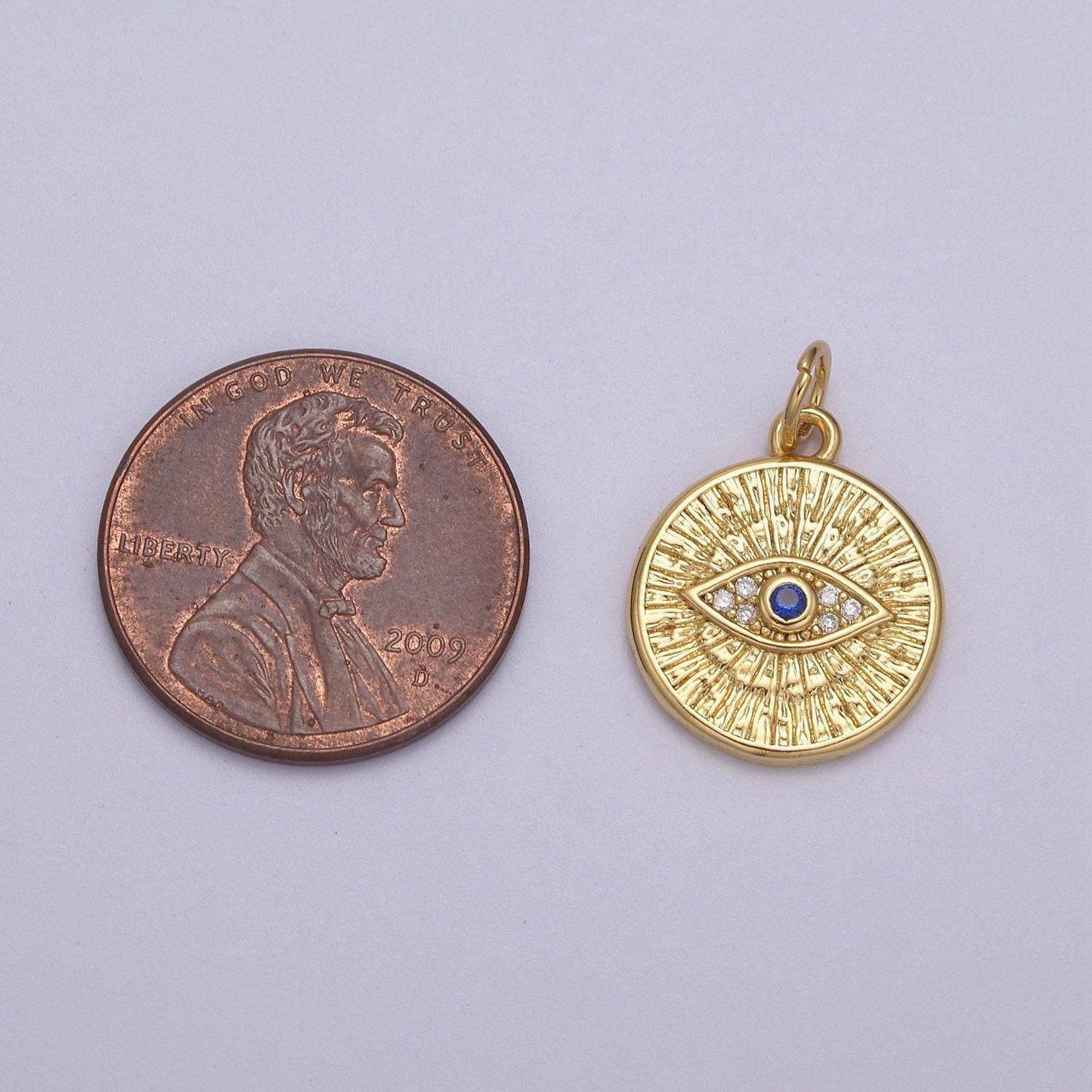 Micro pave blue cz sunburst evil eye charm round disc charm gold filled diy for necklace earring bracelet component, n-865