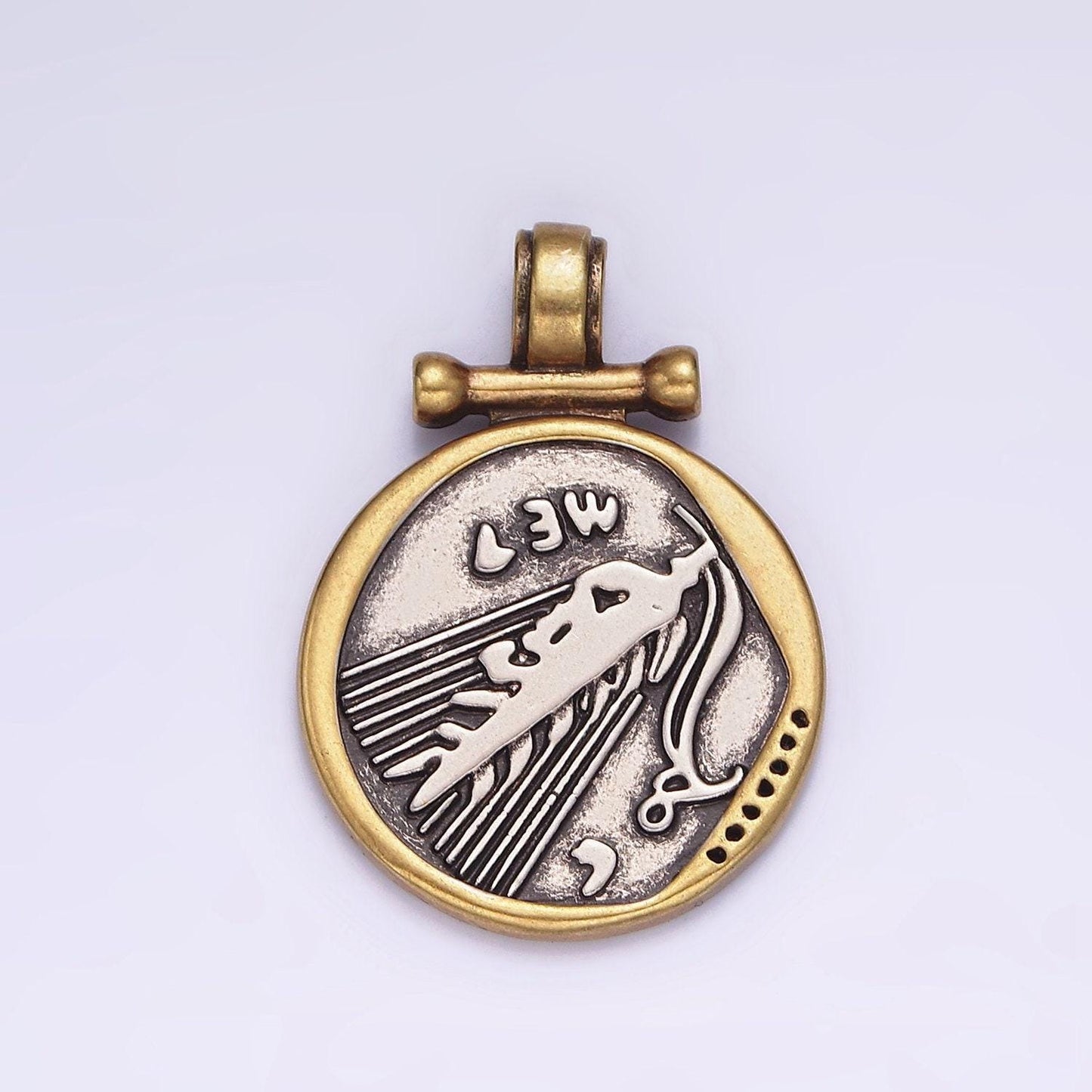Double sided ancient greek large medusa medallion necklace pendant gold coin charm diy goddess coin pendant, aa605