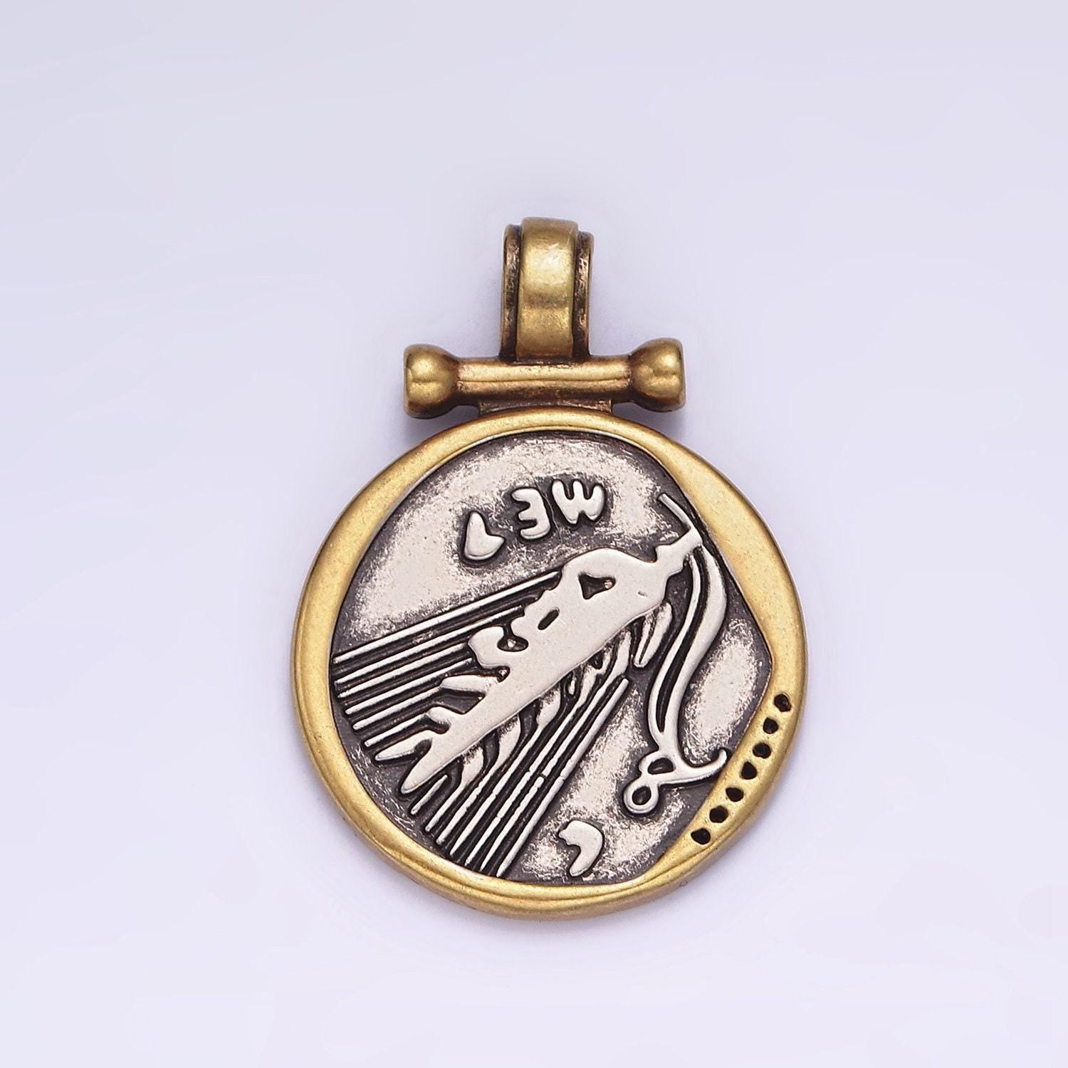 Double sided ancient greek large medusa medallion necklace pendant gold coin charm diy goddess coin pendant, aa605