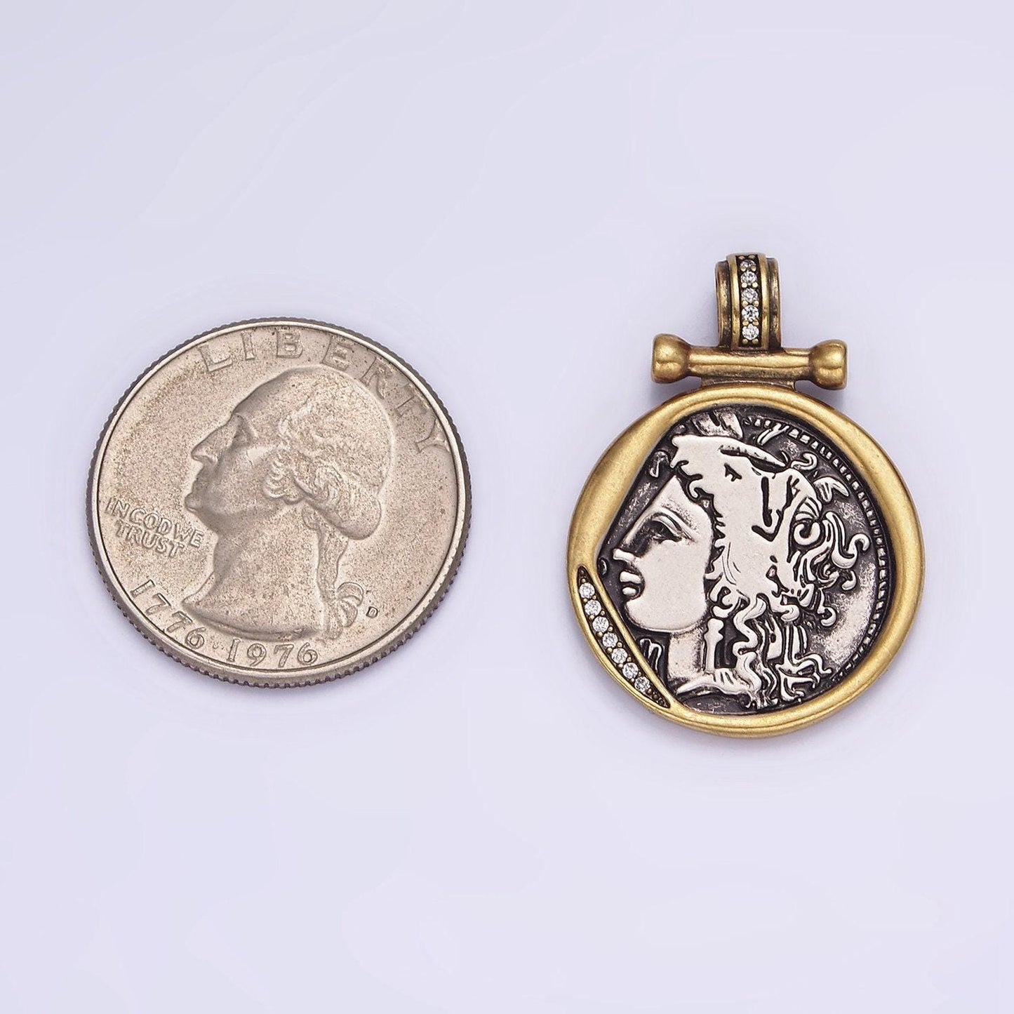 Double sided ancient greek large medusa medallion necklace pendant gold coin charm diy goddess coin pendant, aa605