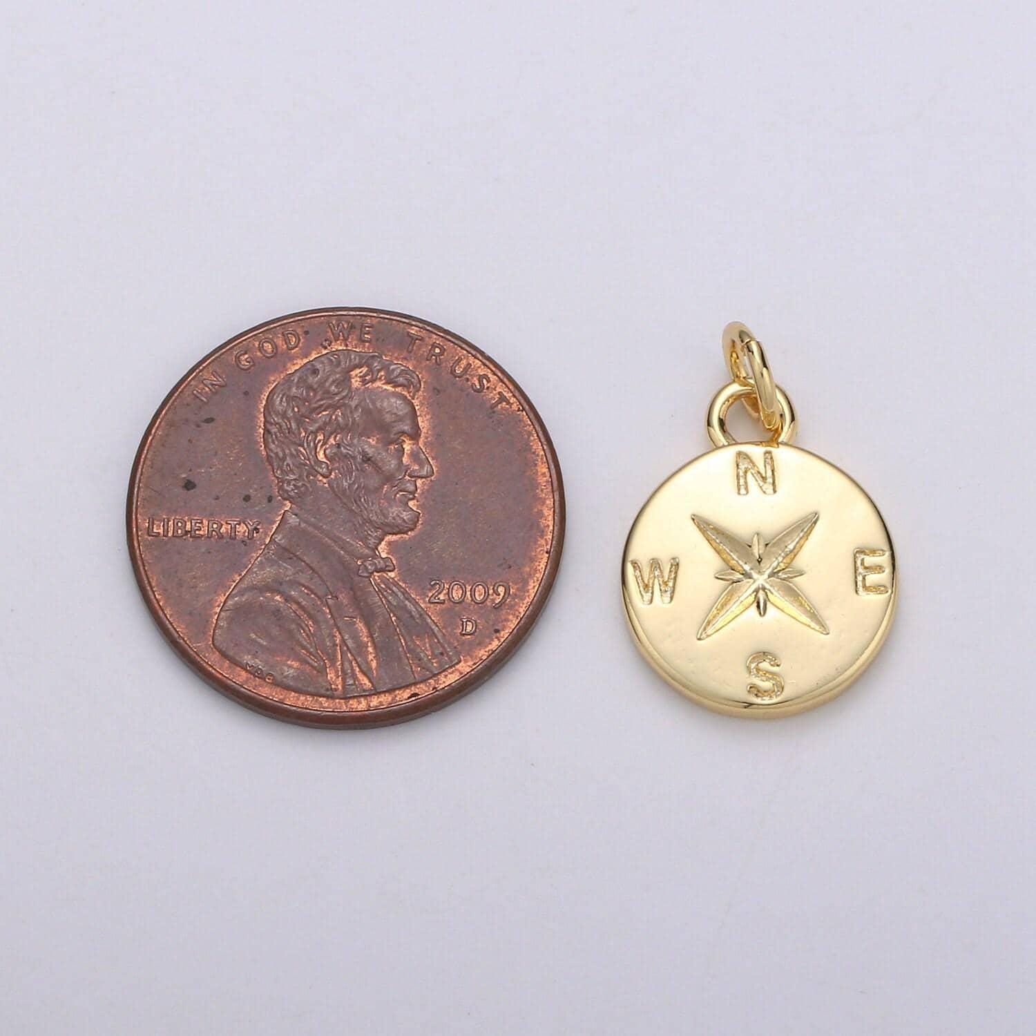 Dainty gold compass charm pendant, adventure, travel charm pendant, nautical charms supply north east south west jewelry inspired