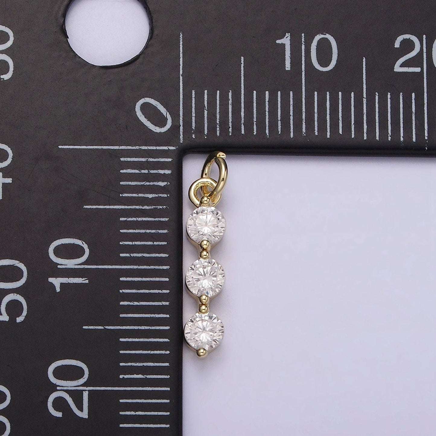 14k gold filled triple round clear cz beaded linear charm | ag193