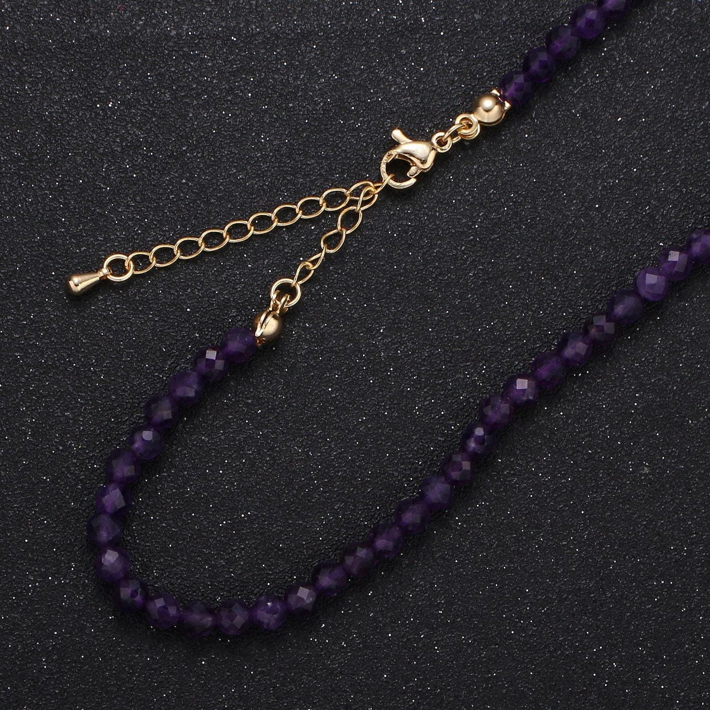 Delicate purple amethyst beads necklace 4mm dainty stone beaded necklace, february birthstone minimalist jewelry, birthday gift for women