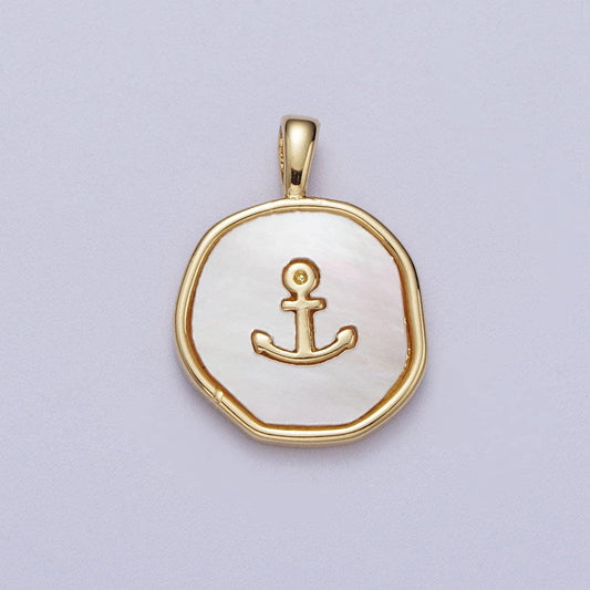 14k gold filled cross sailor pearl, abalone round charm pendant for nautica jewelry | i565
