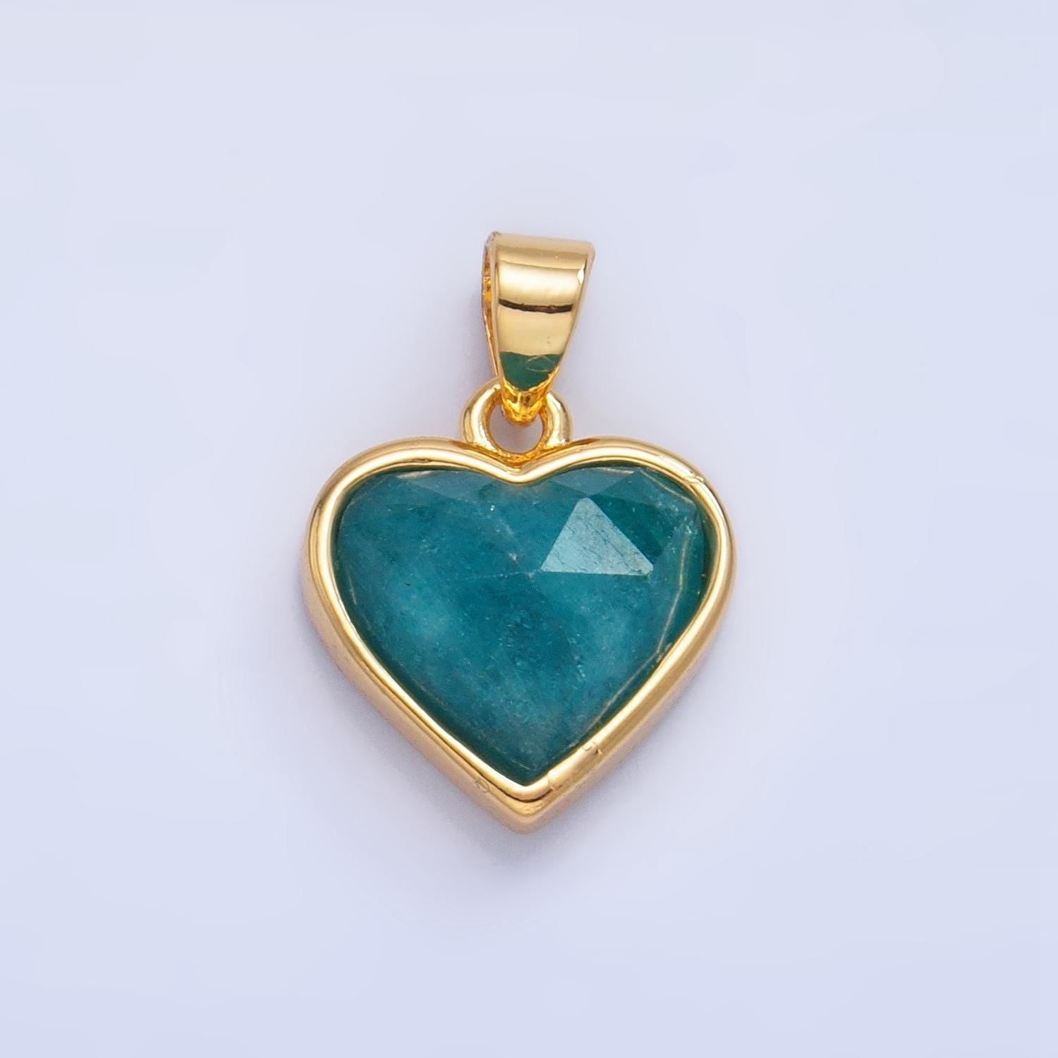 24k gold filled multifaceted amethyst, amazonite, malachite, blue lapis labradorite charm heart pendant | aa1027