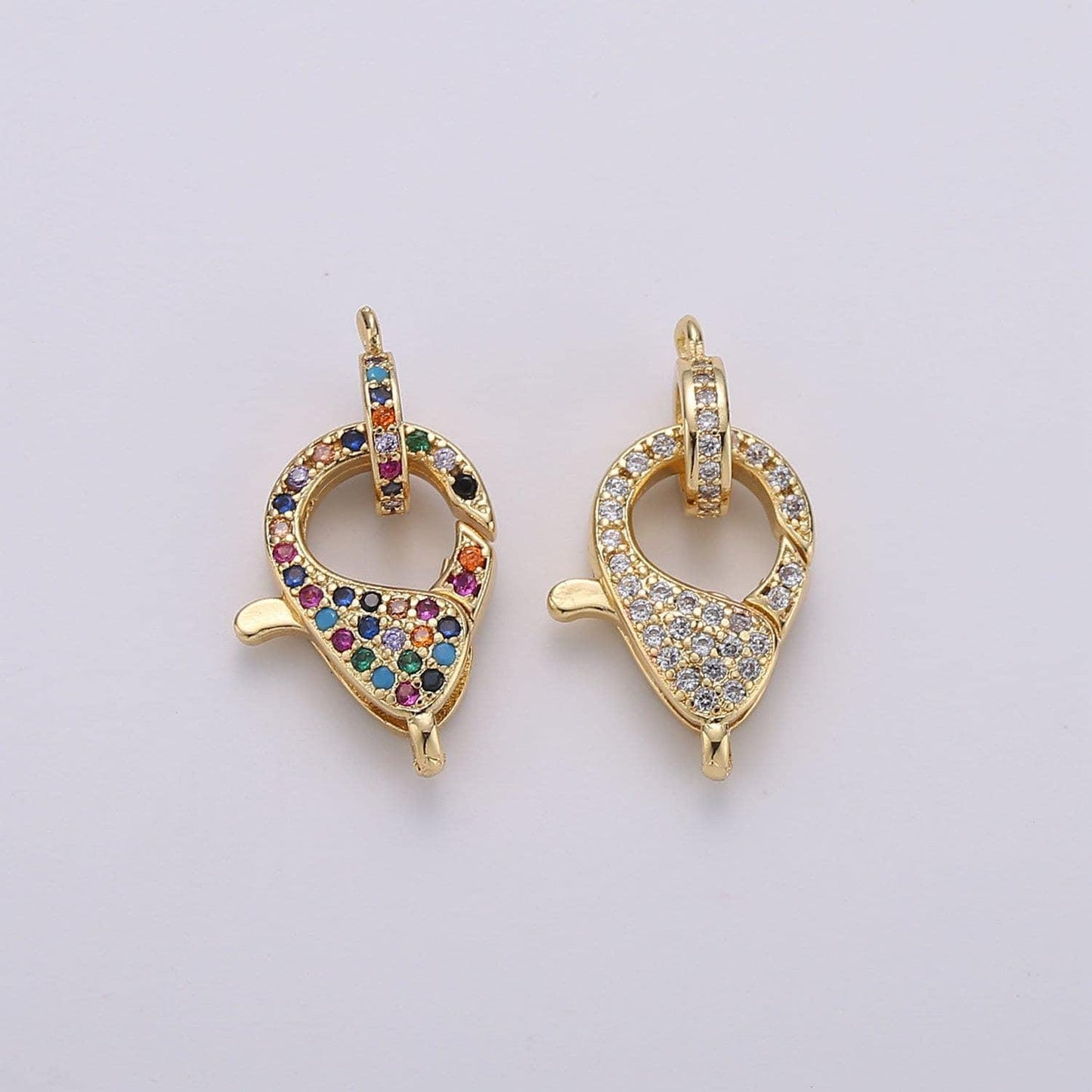 Gold full pave lobster clasp, 20.7x13mm, clear pave clasp rainbow pave clasp for necklace bracelet end clasp enhanced clasp k-916