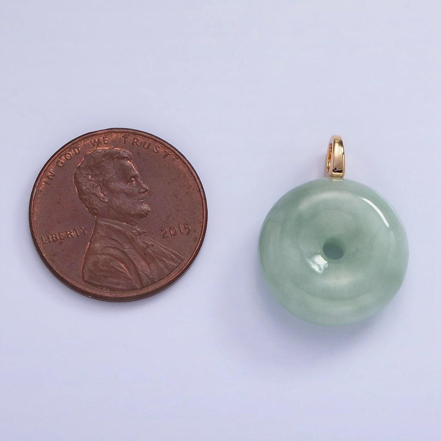 14k gold filled 21mm green donut jade charm | ag-708