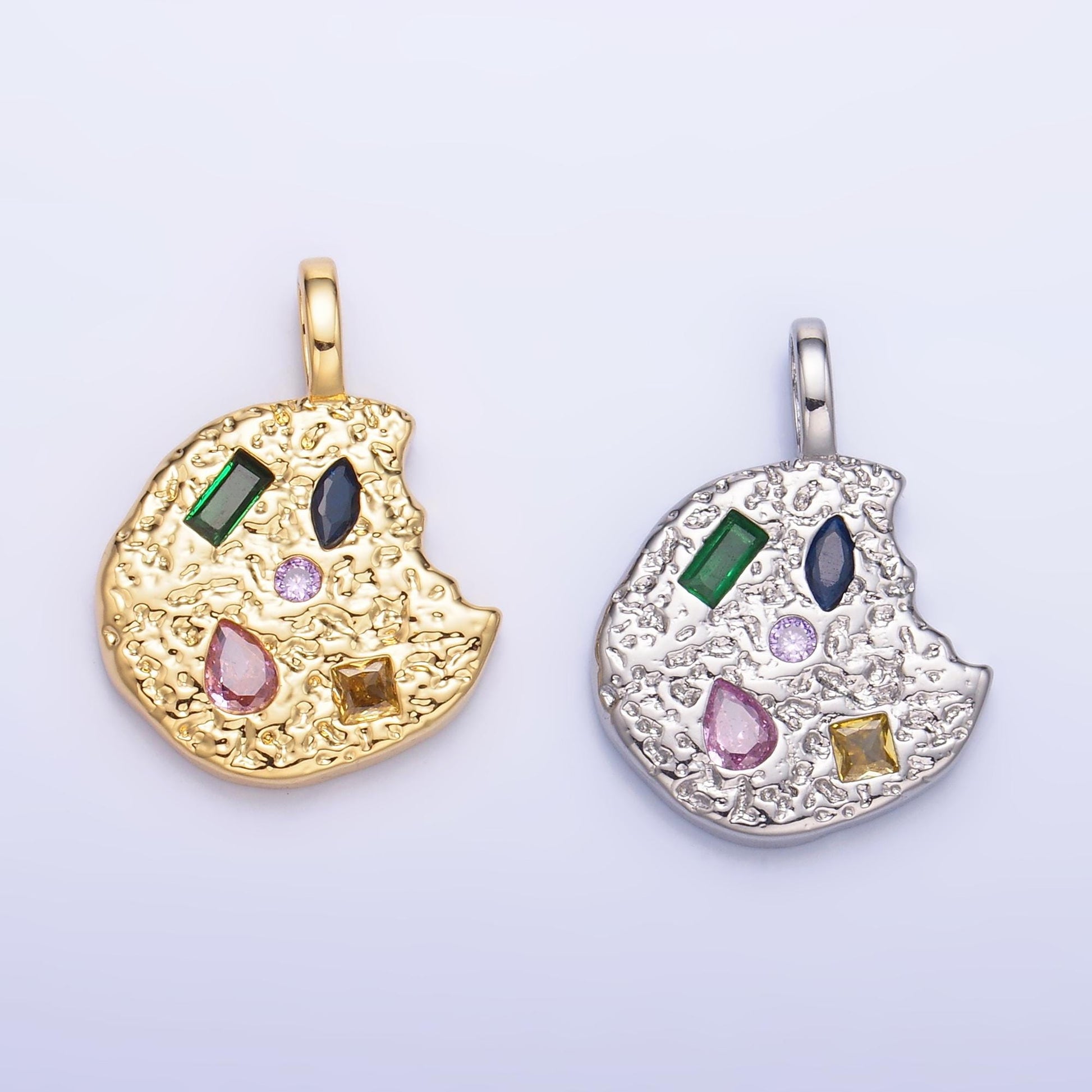 Dainty 24k Gold Filled Cookie Charm with Multi Color CZ Mixed Cut Sprinkle Pendant Foodie Food Charm Inspired AA1092