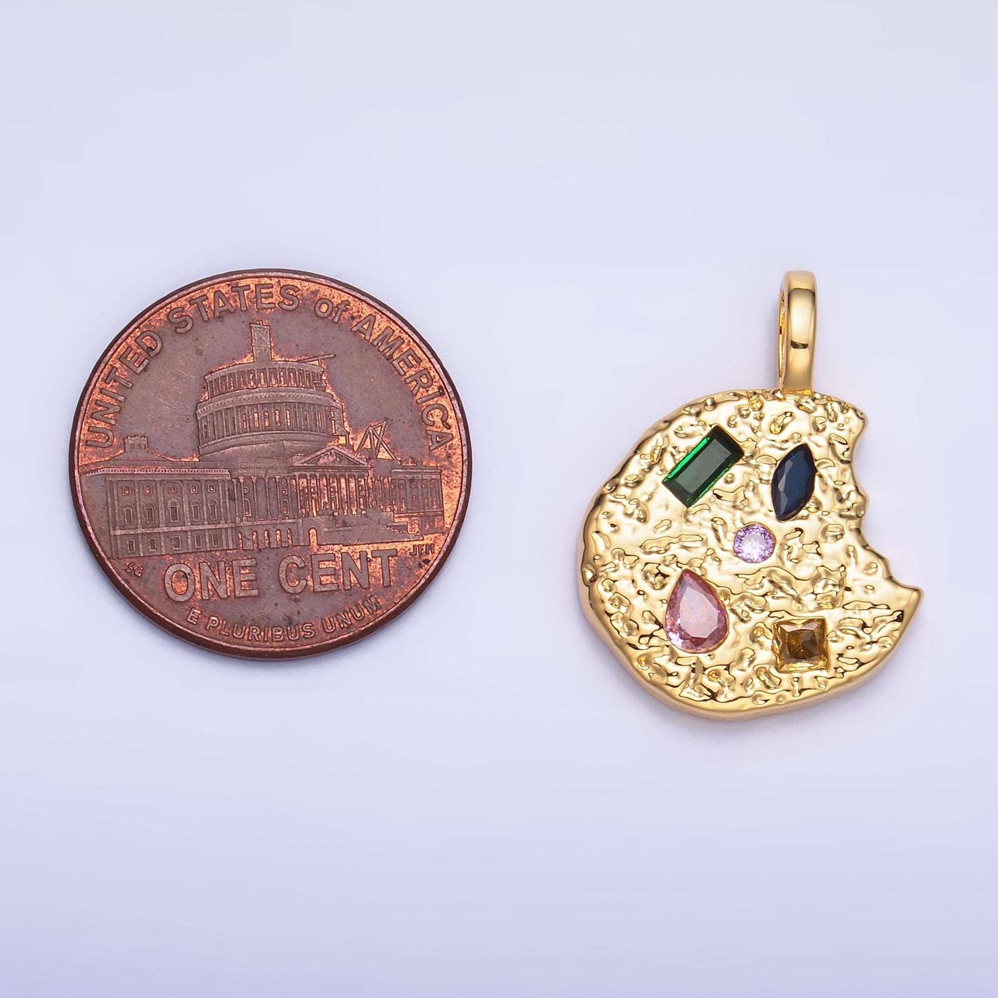 Dainty 24k Gold Filled Cookie Charm with Multi Color CZ Mixed Cut Sprinkle Pendant Foodie Food Charm Inspired AA1092