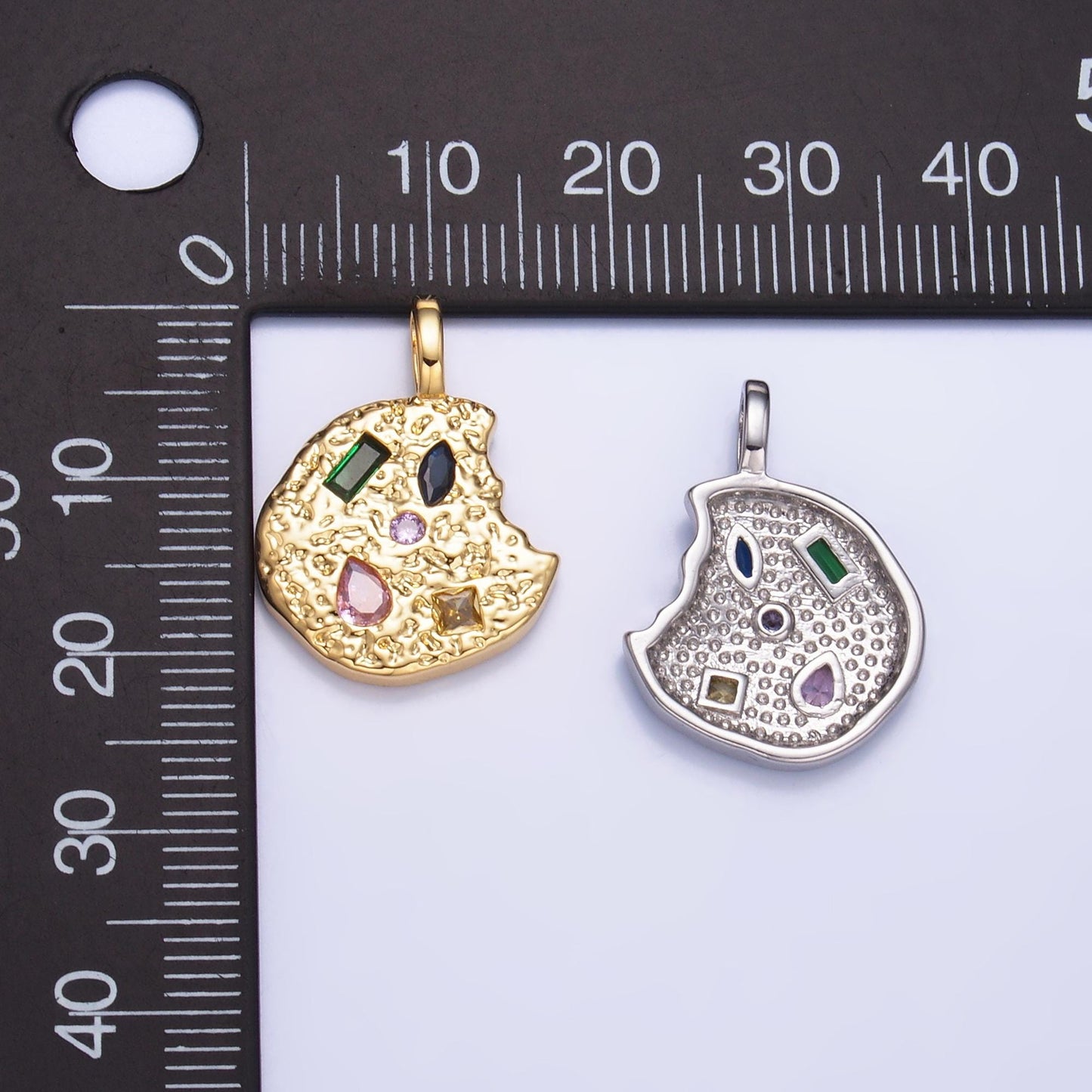 Dainty 24k Gold Filled Cookie Charm with Multi Color CZ Mixed Cut Sprinkle Pendant Foodie Food Charm Inspired AA1092