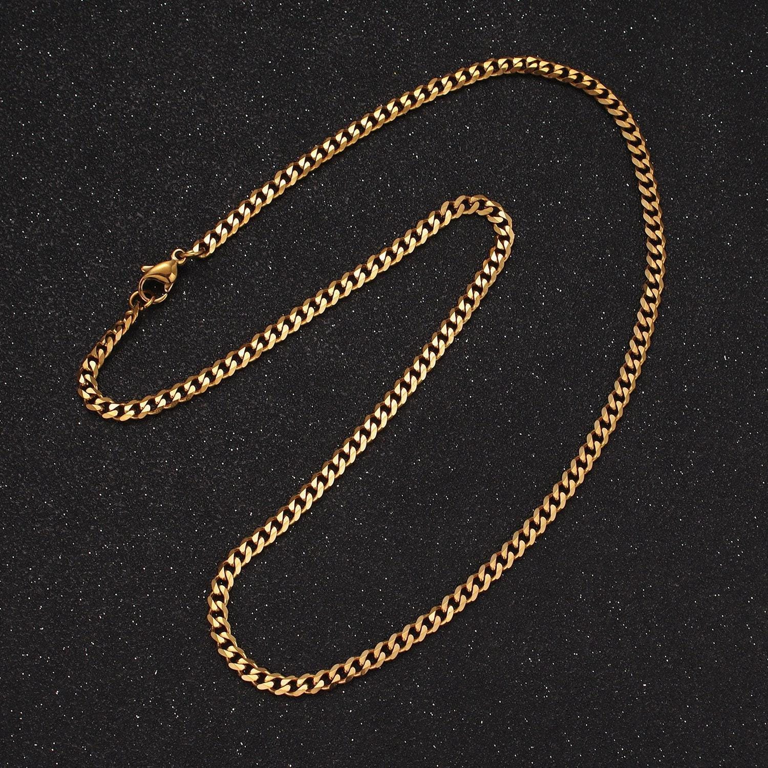 Gold stainless steel cuban link chain 3.5mm necklace unisex curb link chain 18 inch wholesale jewelry making supplies wa-2317