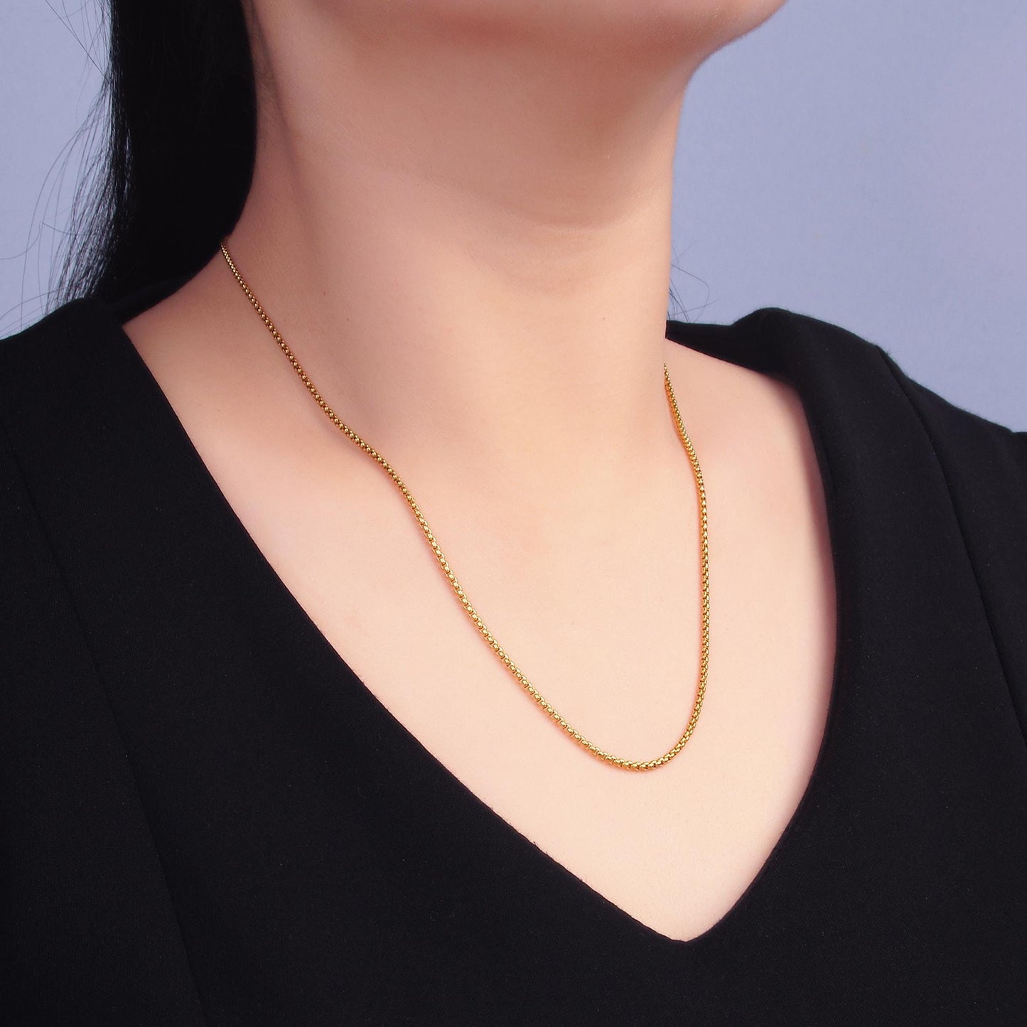 Stainless steel 1.8mm dainty Rounded box Chain 19.68 inch layering Gold chain necklace | wa-2732