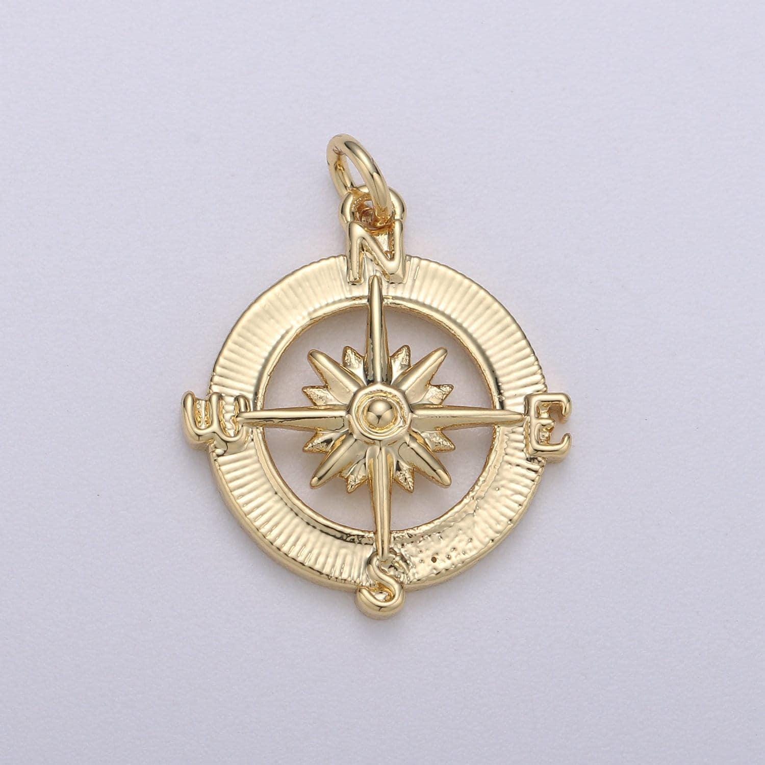 14k gold fill dainty compass charm, gold compass pendant, north star charm, travel charm nautical charms for bracelet earring necklace c466