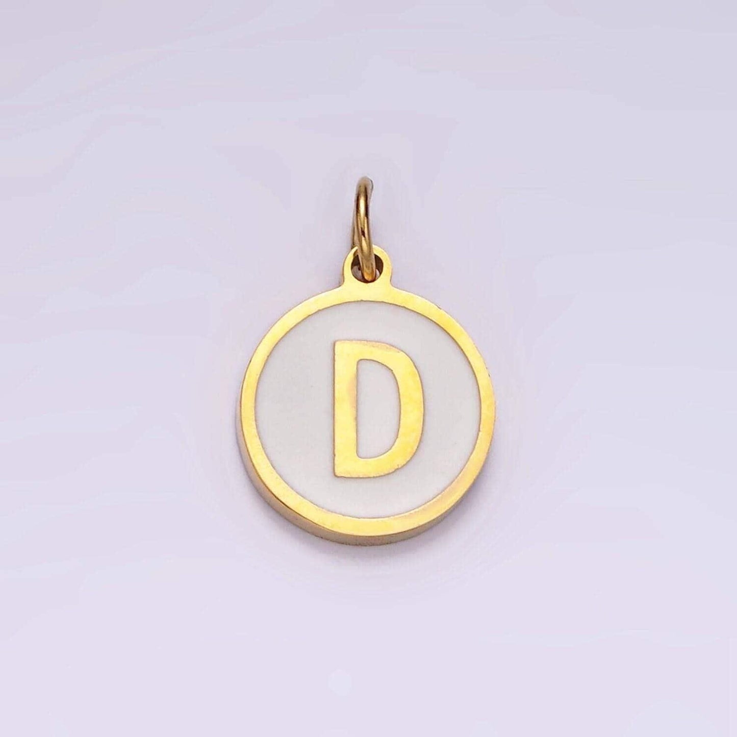 Dainty pearl letter charm gold coin alphabet charm, shell letter pendant personalized letters initial charm stainless steel tarnish free