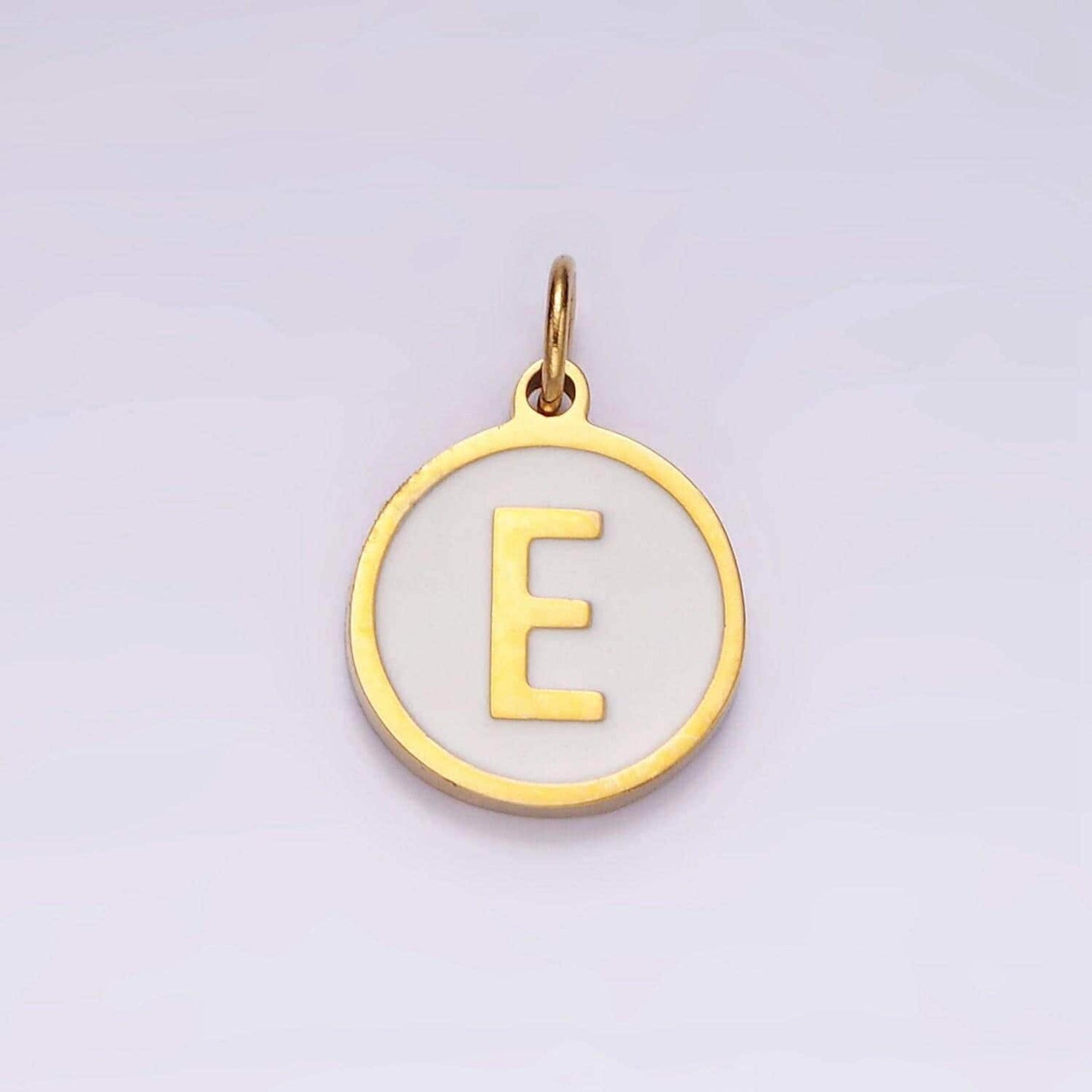 Dainty pearl letter charm gold coin alphabet charm, shell letter pendant personalized letters initial charm stainless steel tarnish free