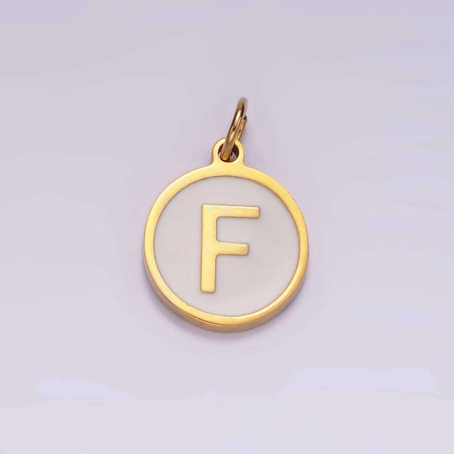Dainty pearl letter charm gold coin alphabet charm, shell letter pendant personalized letters initial charm stainless steel tarnish free