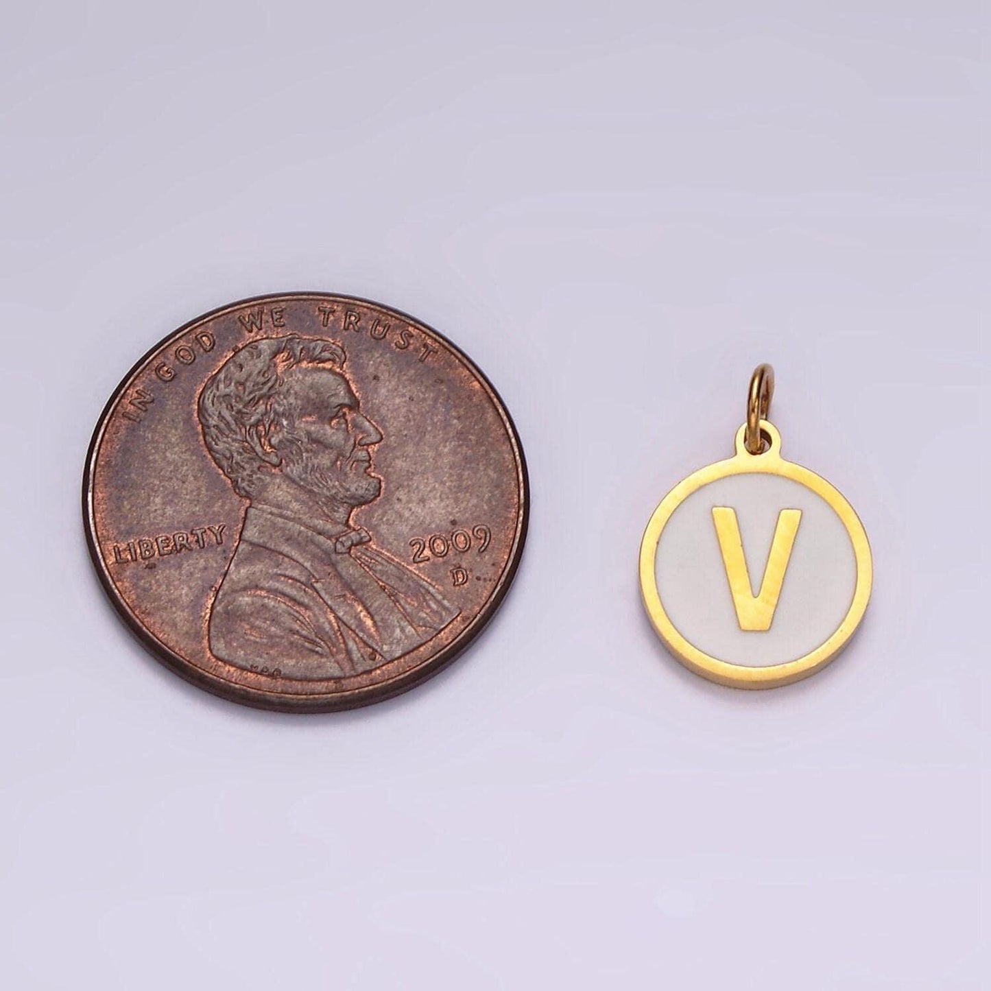 Dainty pearl letter charm gold coin alphabet charm, shell letter pendant personalized letters initial charm stainless steel tarnish free