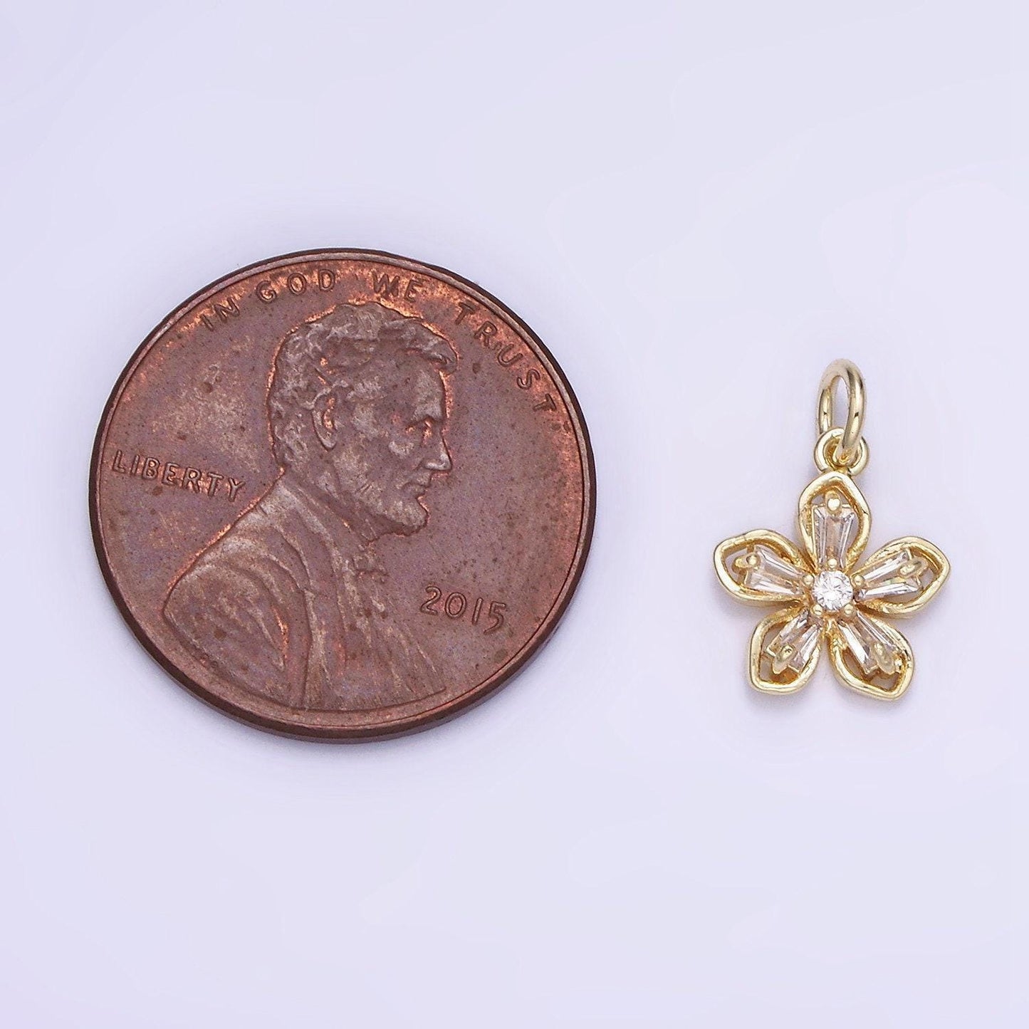 Mini 14k gold filled cz flower charm pendant, blossom bracelet charm necklace floral earring five petal jewelry spring garden charm ag727