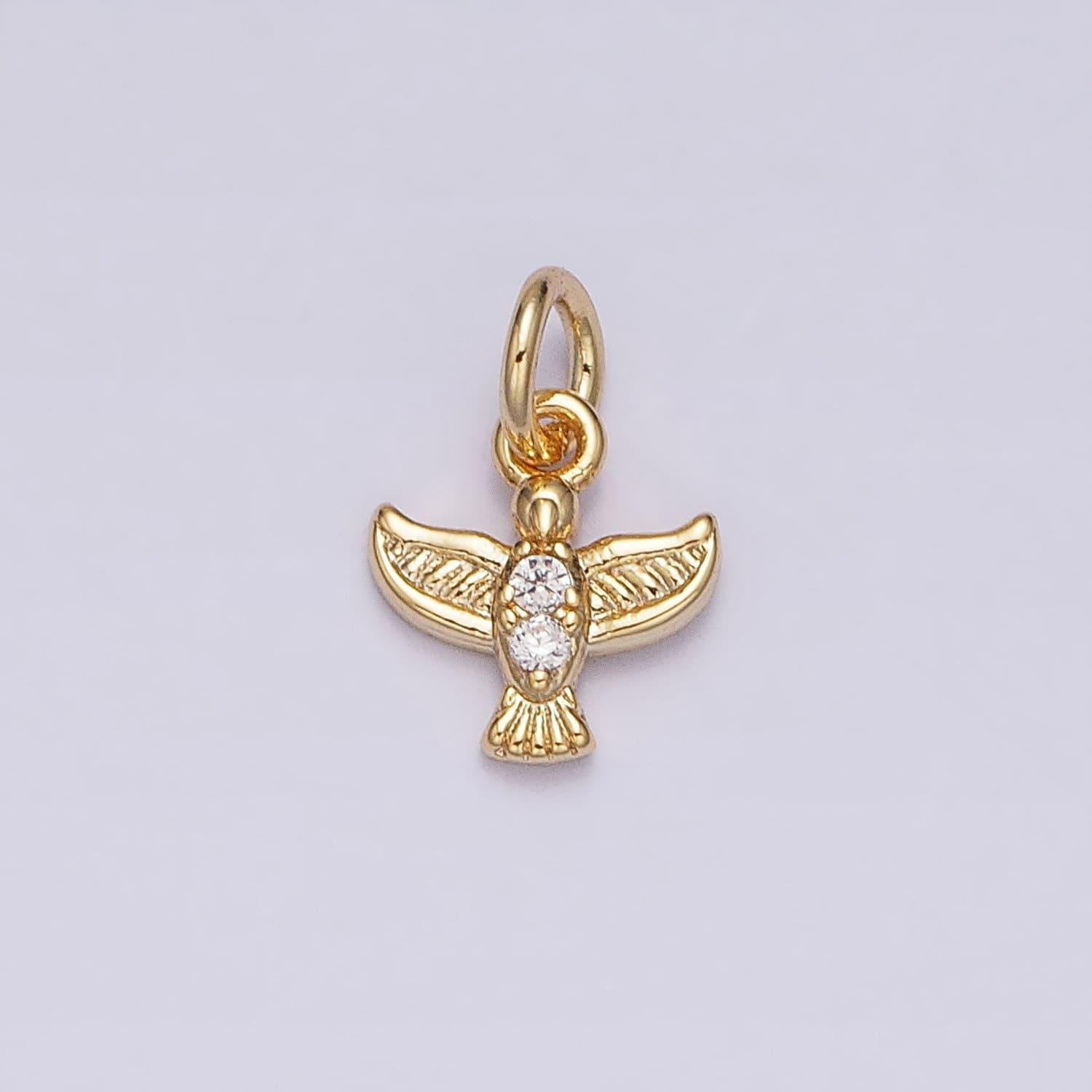16k gold filled mini flying bird dove pigeon cz add-on charm | ac1147