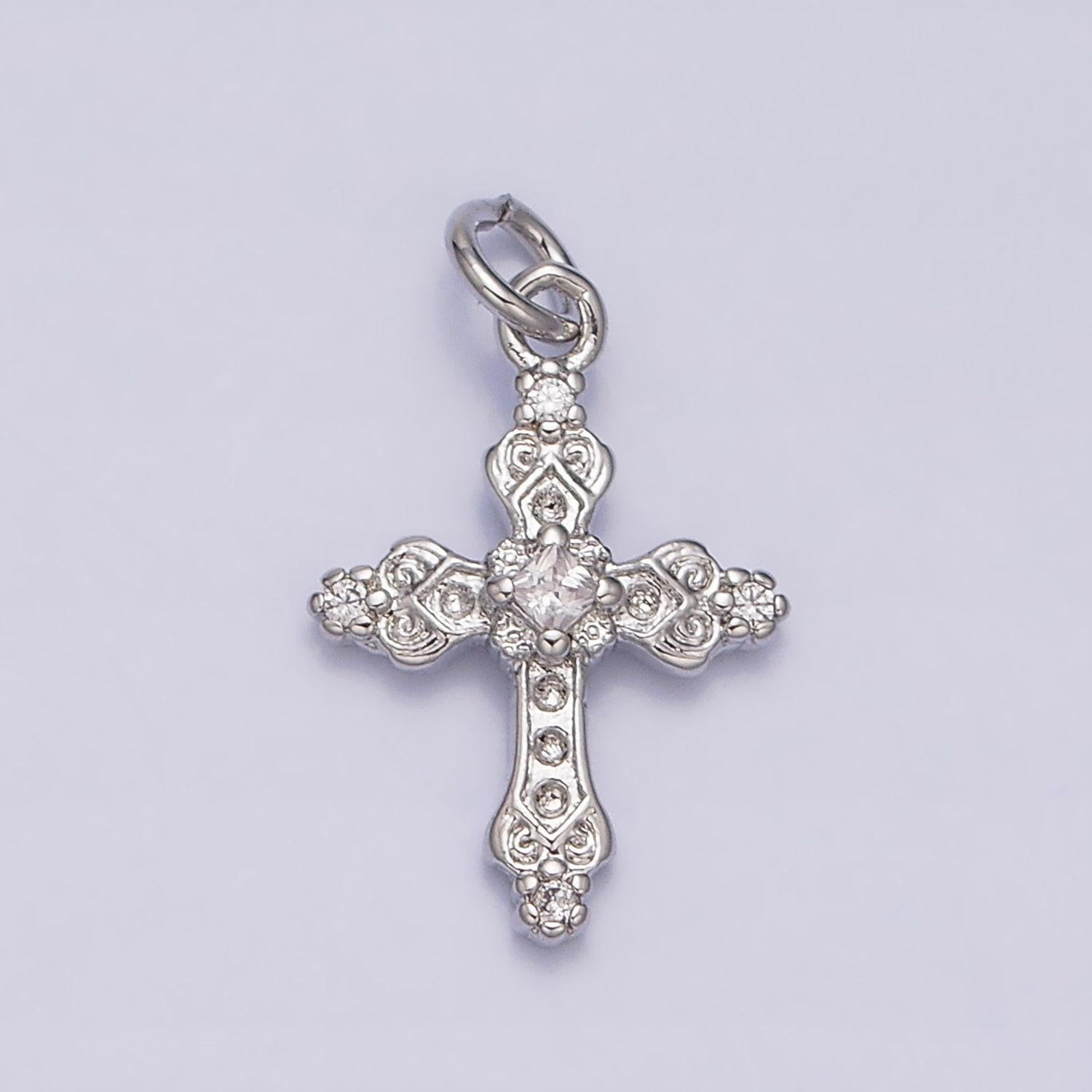 16k gold filled artisan textured religious cross charm in gold & silver micro pave cross pendant | ac1061 ac1062