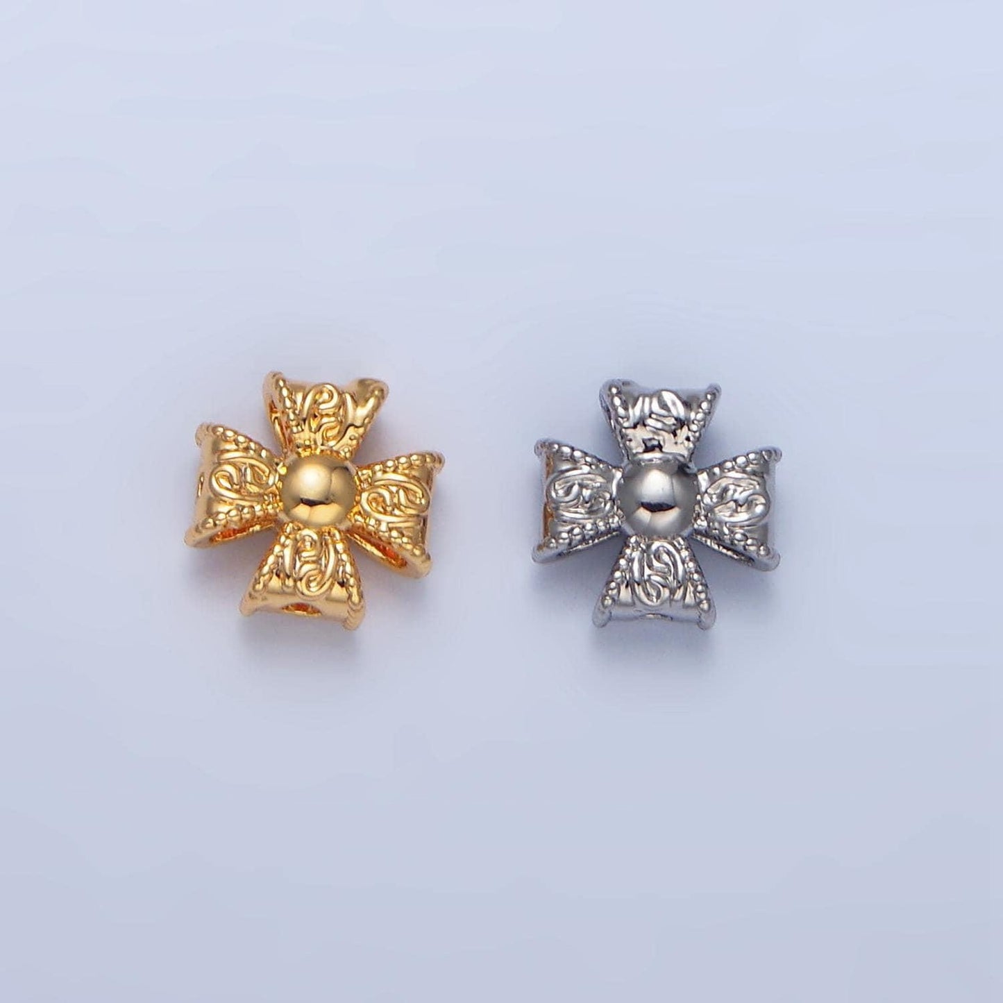 Molten religious cross 24k gold filled bead spacer in gold & silver | b-039
