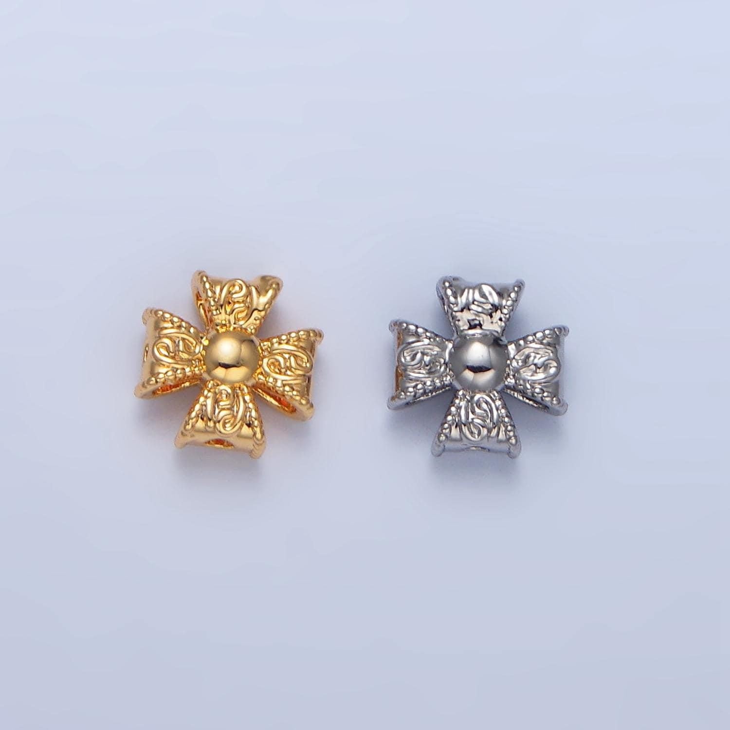 Molten religious cross 24k gold filled bead spacer in gold & silver | b-039