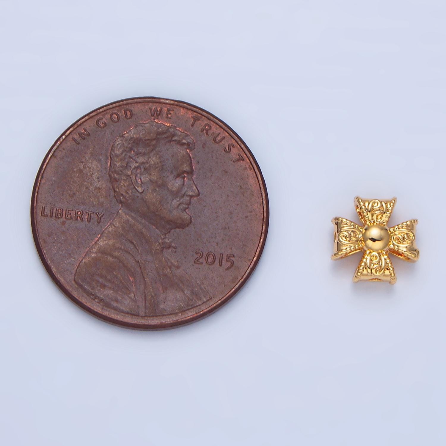 Molten religious cross 24k gold filled bead spacer in gold & silver | b-039