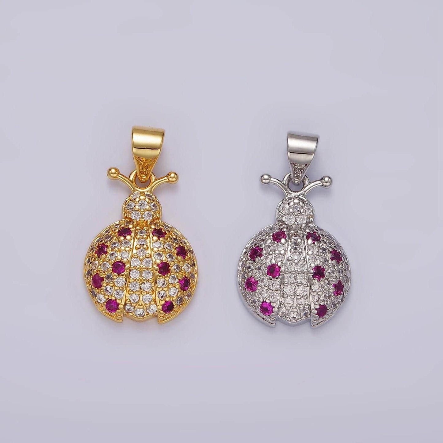 14k gold filled fuchsia micro paved cz ladybug insect animal pendant in gold & silver | n1975 n1976