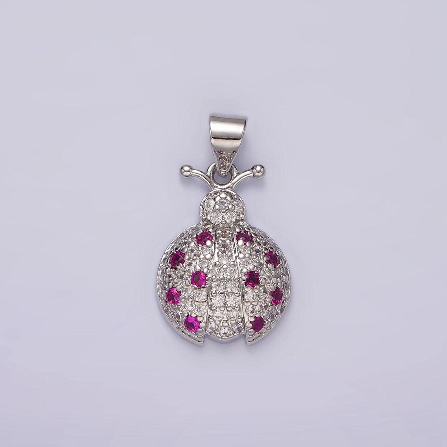14k gold filled fuchsia micro paved cz ladybug insect animal pendant in gold & silver | n1975 n1976