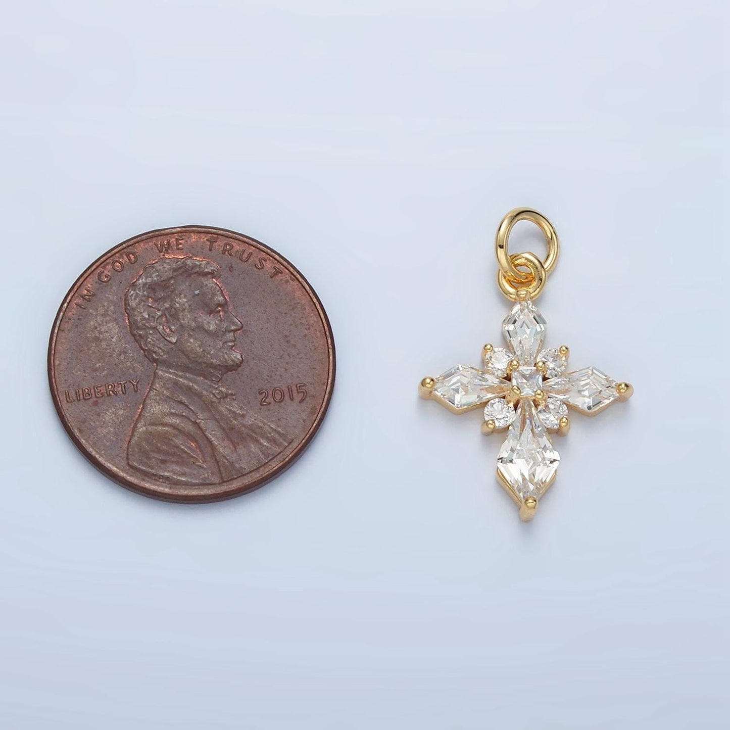 Mini gold cross pendant clear cubic zirconia cross charm x301