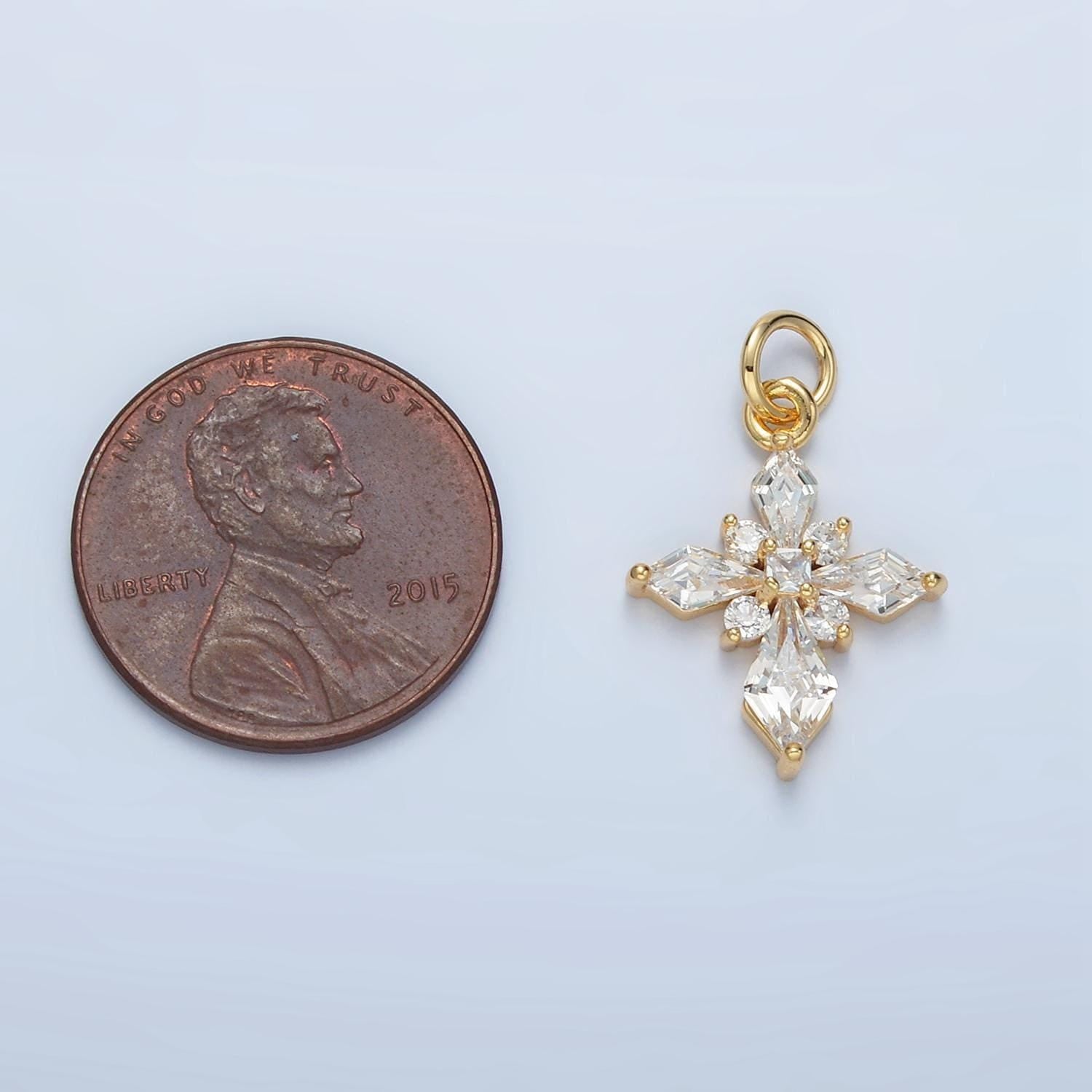 Mini gold cross pendant clear cubic zirconia cross charm x301