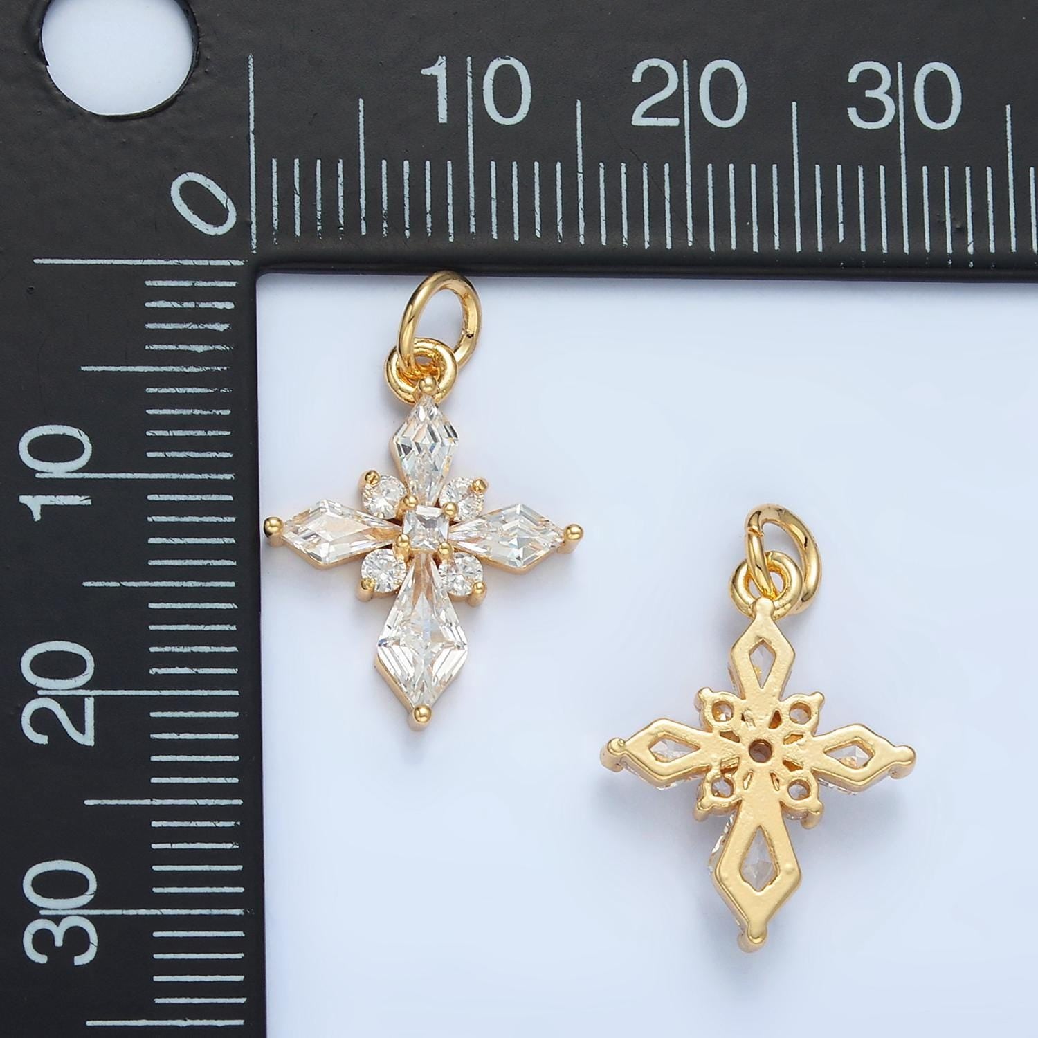 Mini gold cross pendant clear cubic zirconia cross charm x301