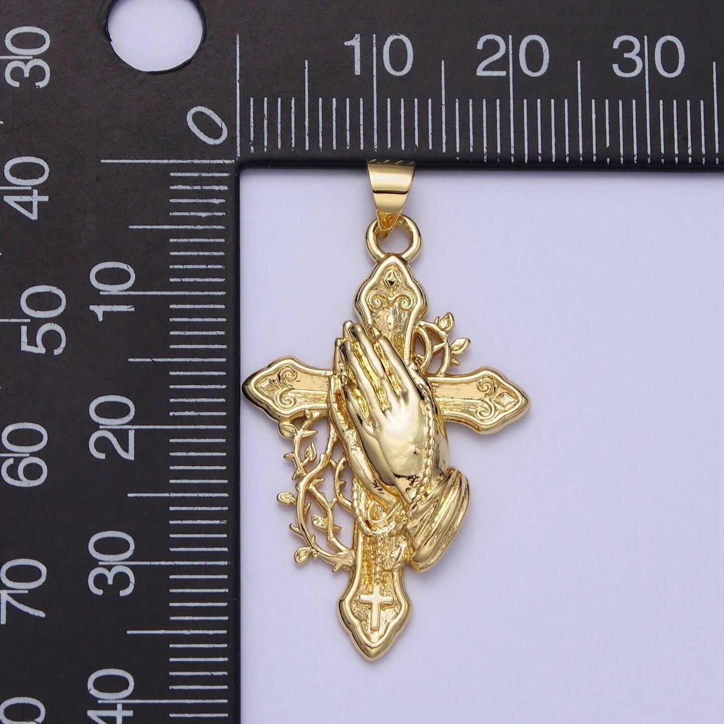 Gold praying hand charm with cross pendant prayer pendant | diy pendant for necklace component handmade religious jewelry making aa158
