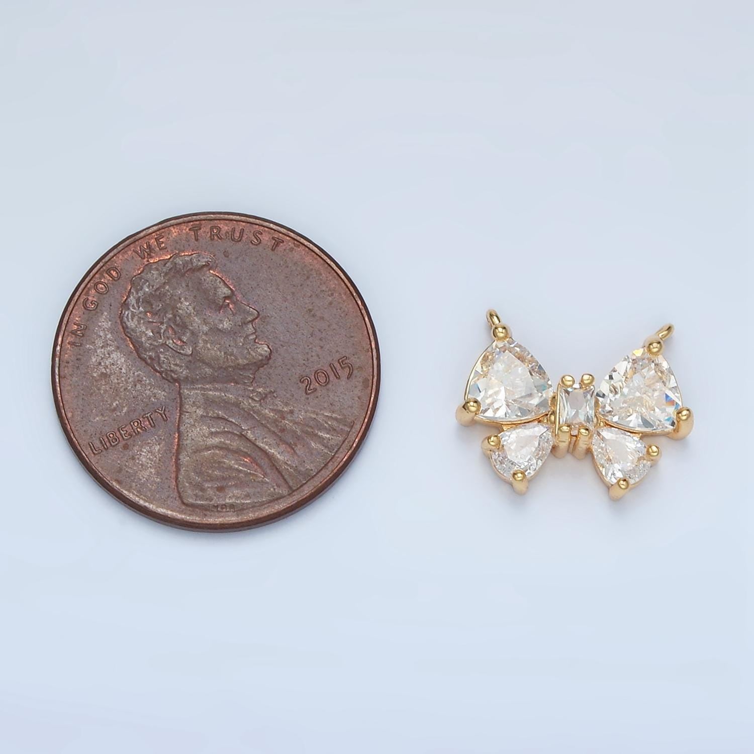 24k gold filled mini bow charm connector gold ribbon charm | n1389