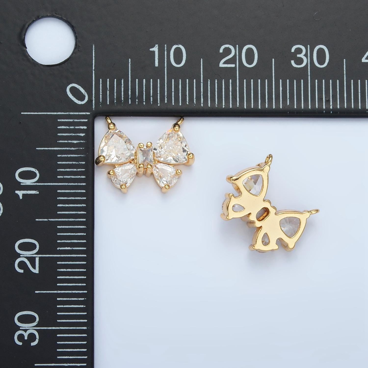 24k gold filled mini bow charm connector gold ribbon charm | n1389